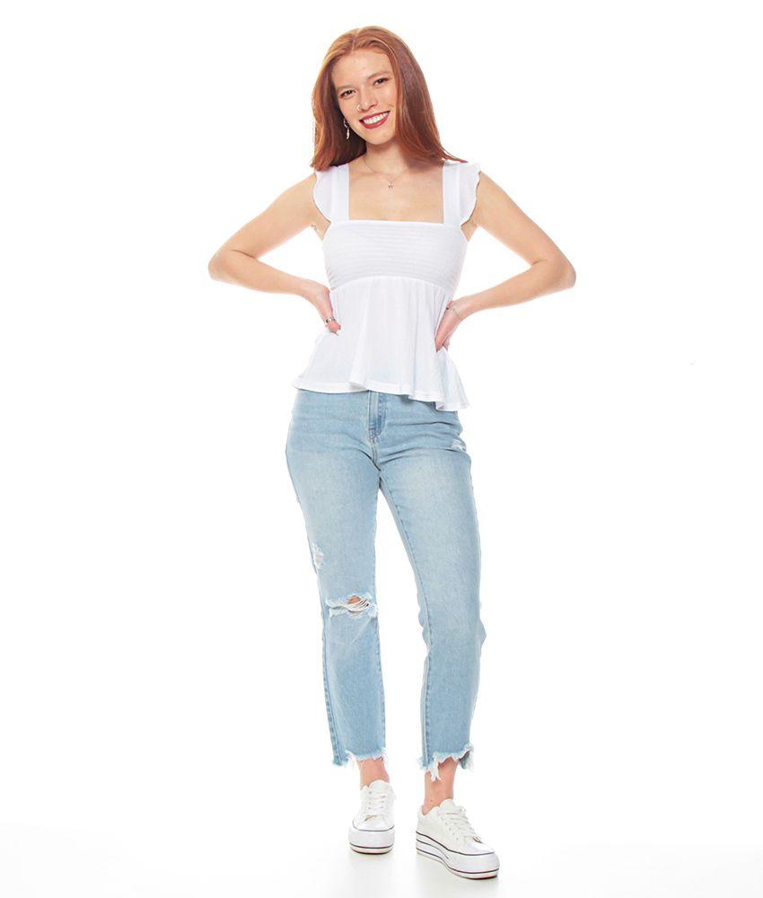 Blusa S/m Solida Pabilo Con Ruchas Escote Cuadrado-2