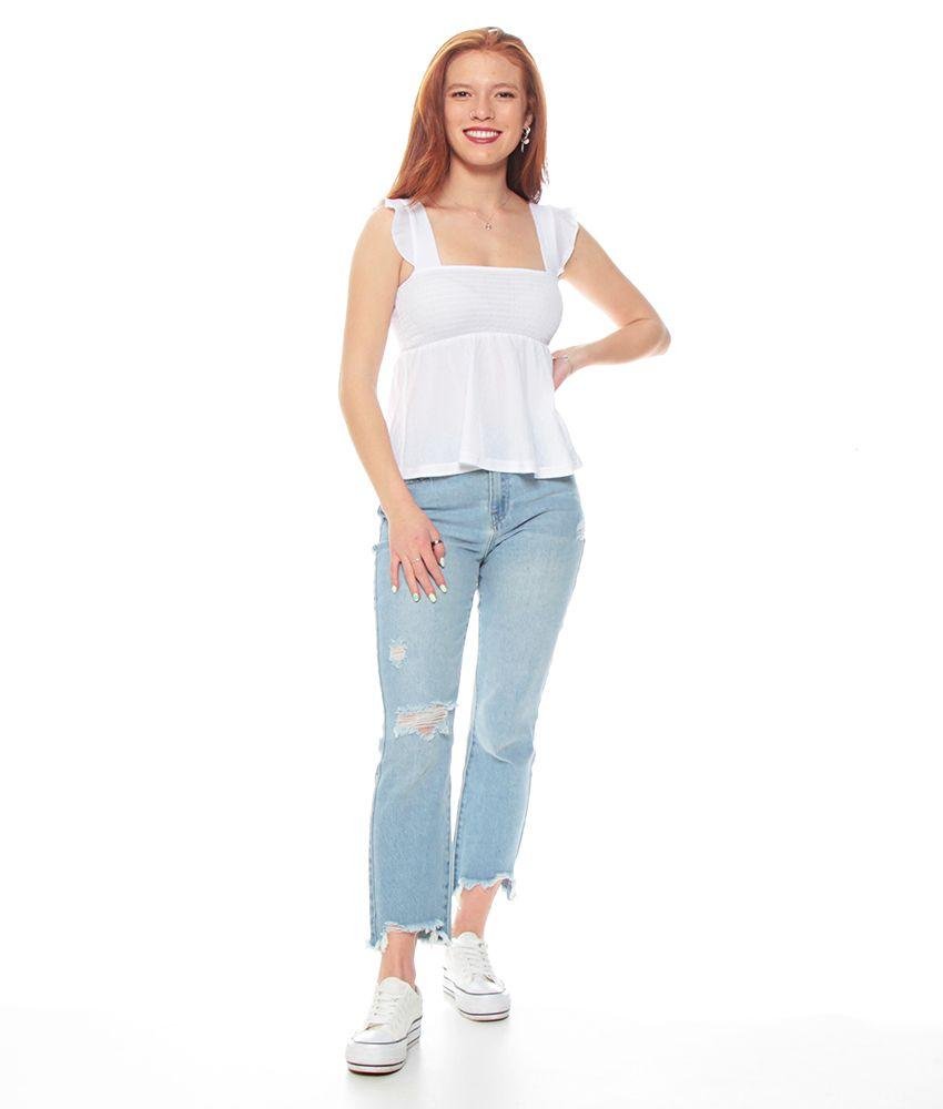 Blusa S/m Solida Pabilo Con Ruchas Escote Cuadrado-3