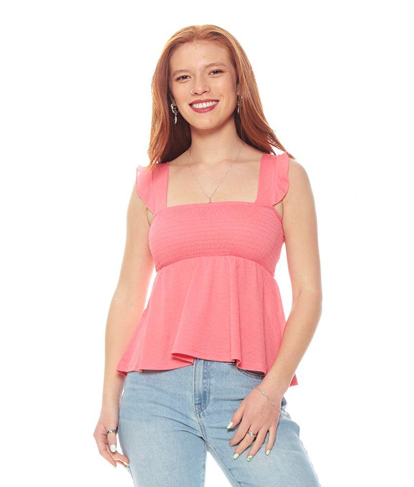 Blusa S/m Solida Pabilo Con Ruchas Escote Cuadrado-0