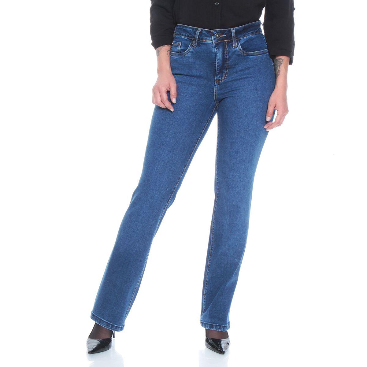 Jeans Boot Cut Tiro Alto Pretina Basica Un Boton Push In Push Up-0