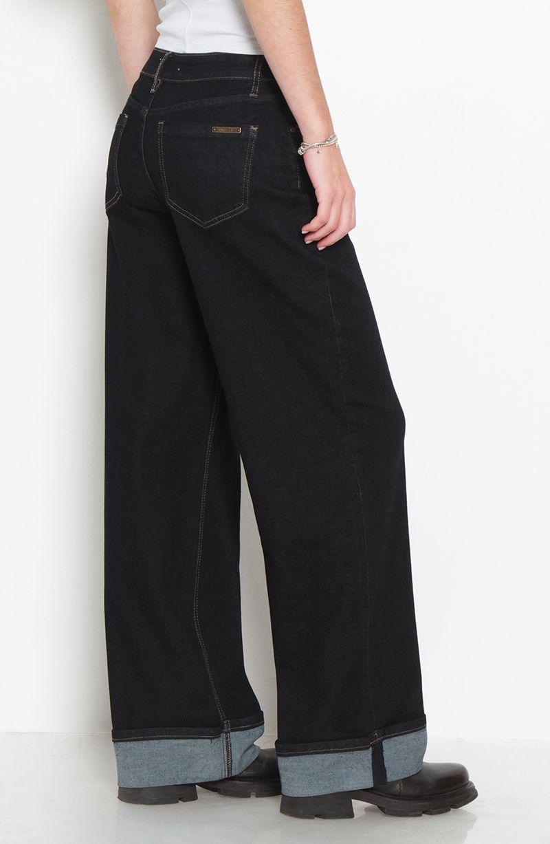 Jeans Wide Leg  Cuffed  Tiro Alto Pretina Basica 1 Boton-4