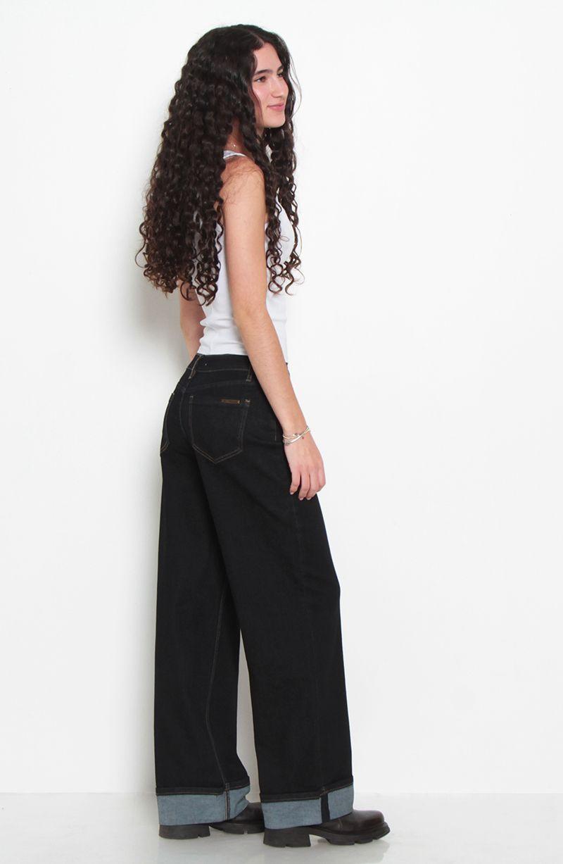 Jeans Wide Leg  Cuffed  Tiro Alto Pretina Basica 1 Boton-6