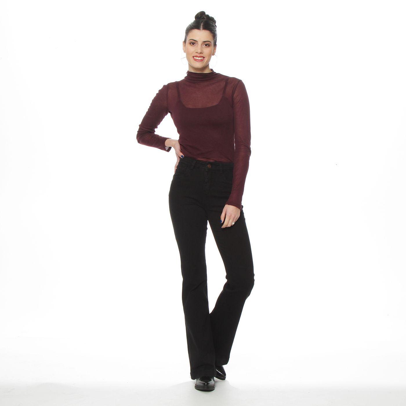Jeans Flare  Tiro Alto Pretina Basica 1 Boton-3