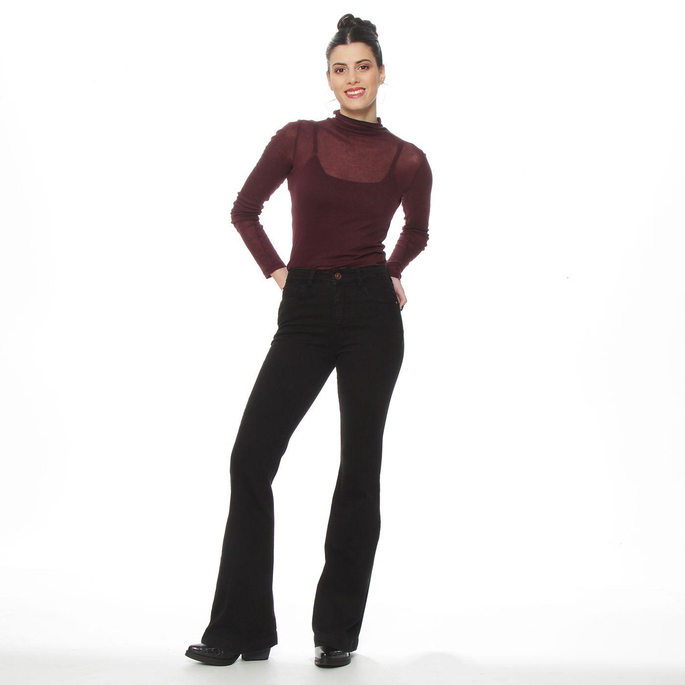 Jeans Flare  Tiro Alto Pretina Basica 1 Boton-4