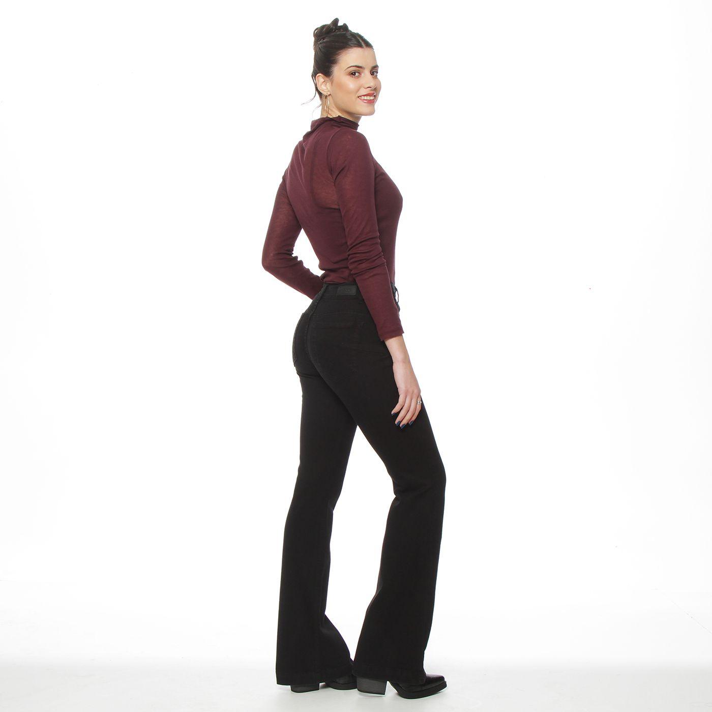 Jeans Flare  Tiro Alto Pretina Basica 1 Boton-6