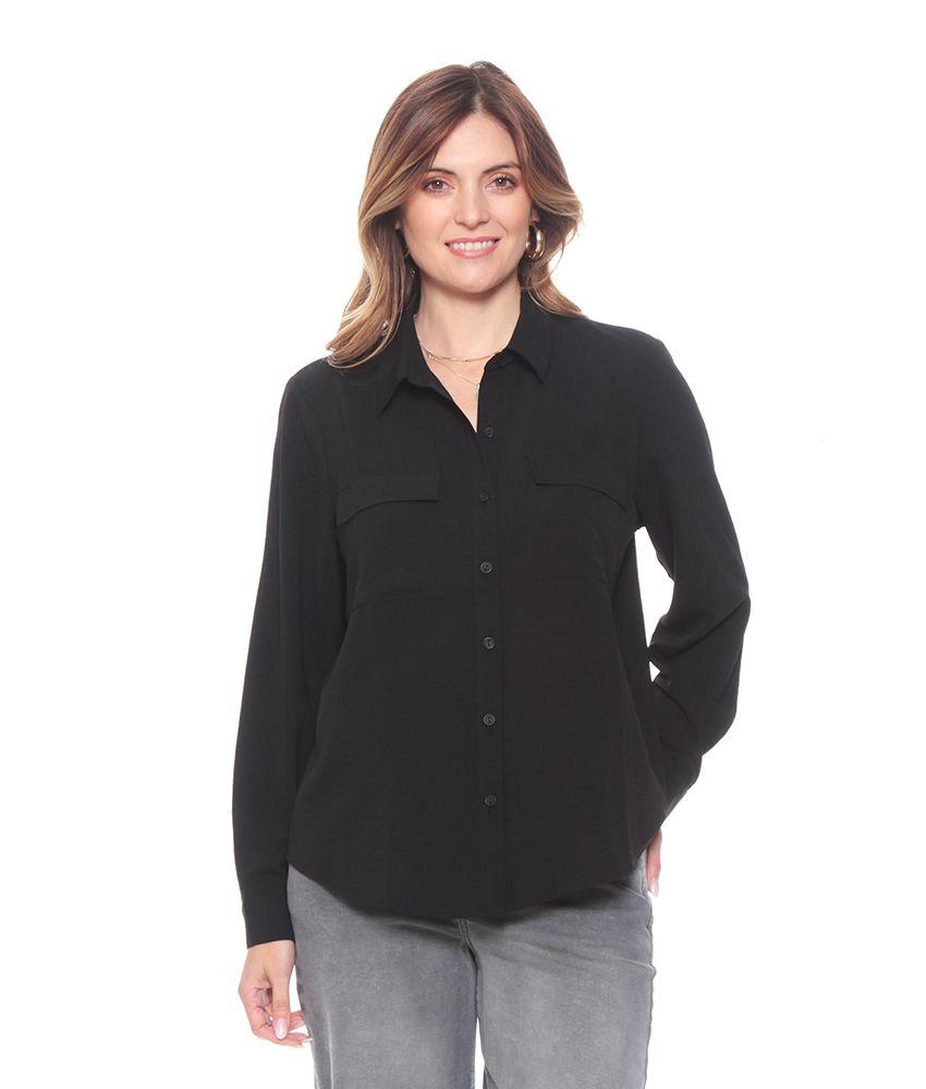Blusa Manga Larga Solida Con Bolsillos-0