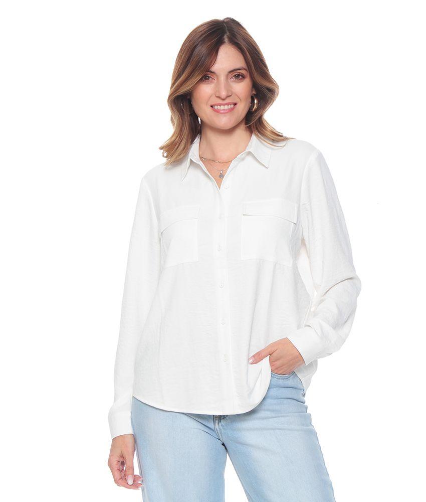 Blusa Manga Larga Solida Con Bolsillos-0