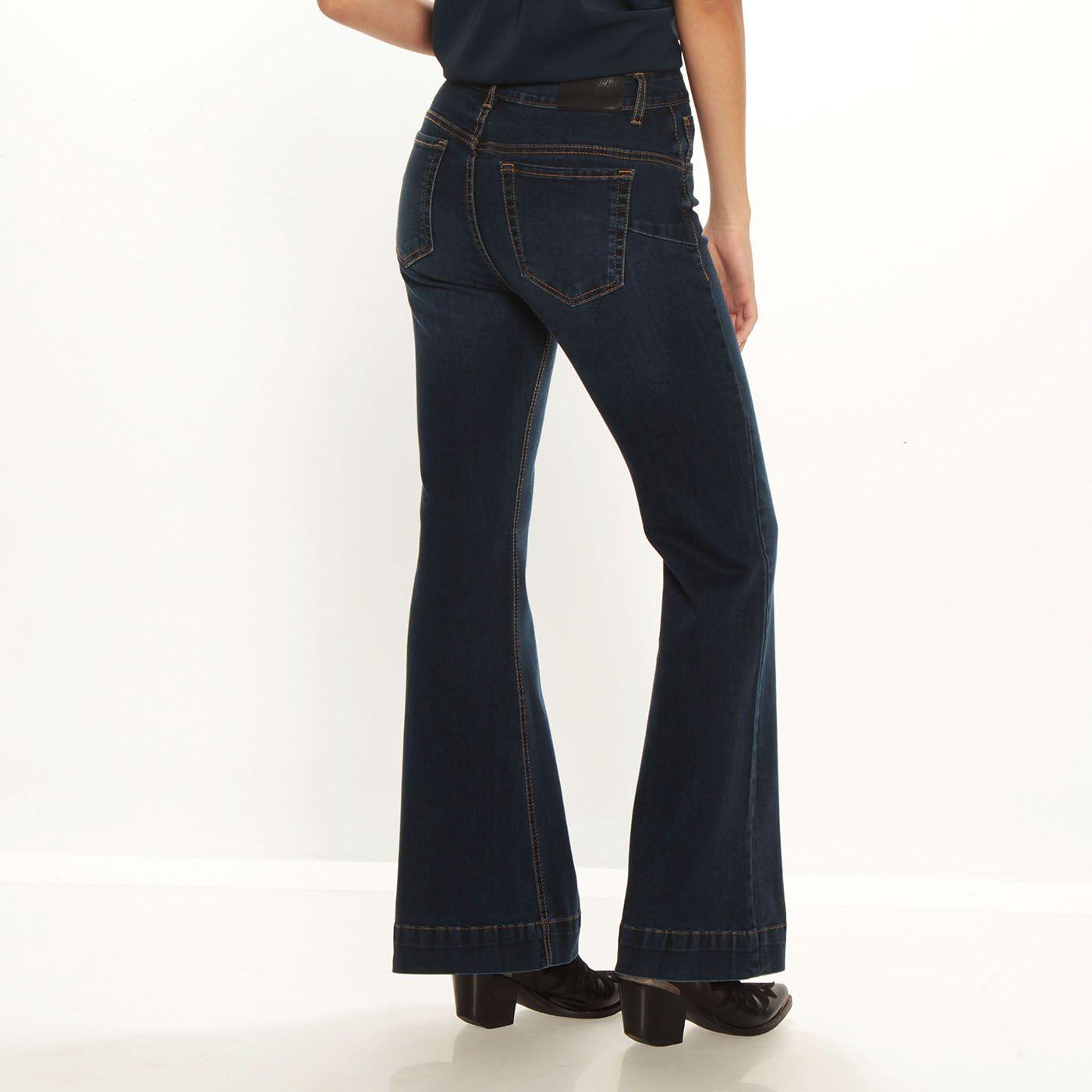 Jeans Flare Tiro Alto   Pretina Basica 1 Boton-5