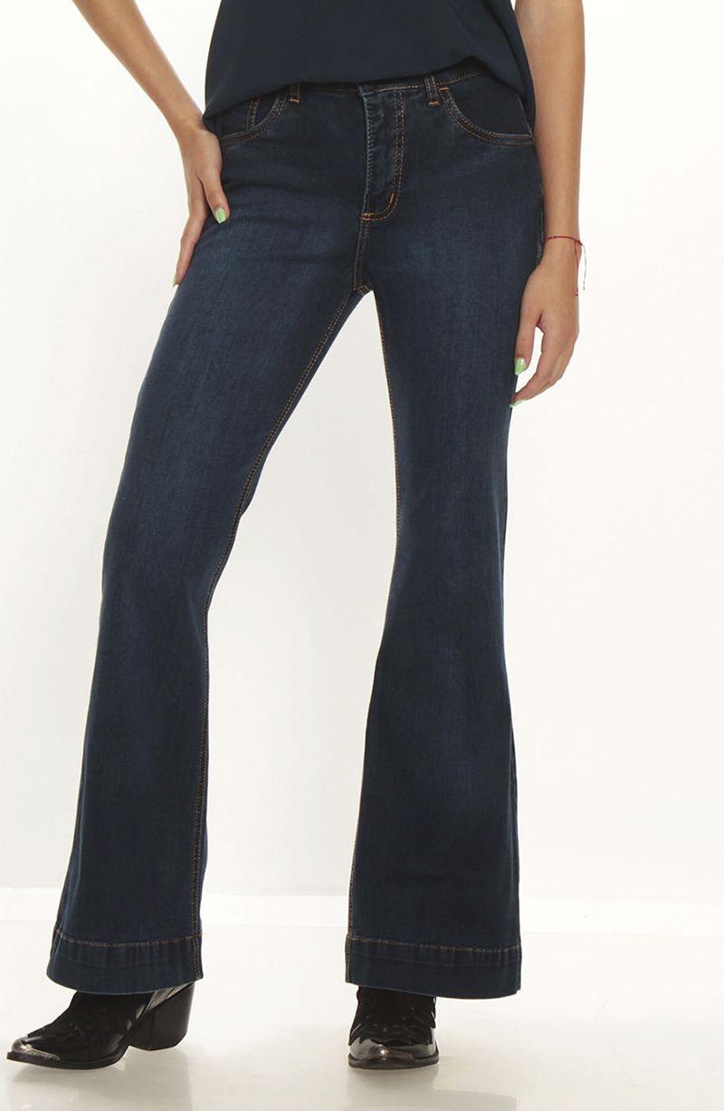 Jeans Flare Tiro Alto   Pretina Basica 1 Boton-0