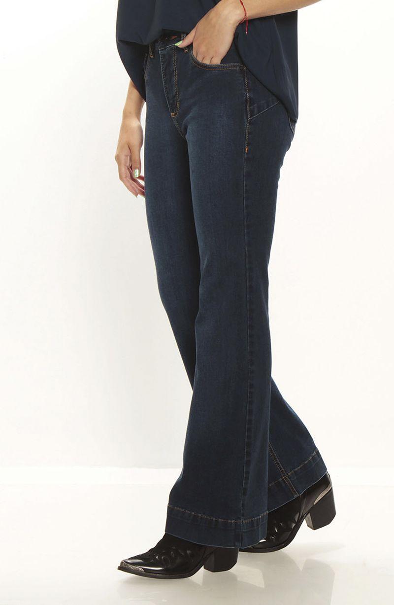 Jeans Flare Tiro Alto   Pretina Basica 1 Boton-1