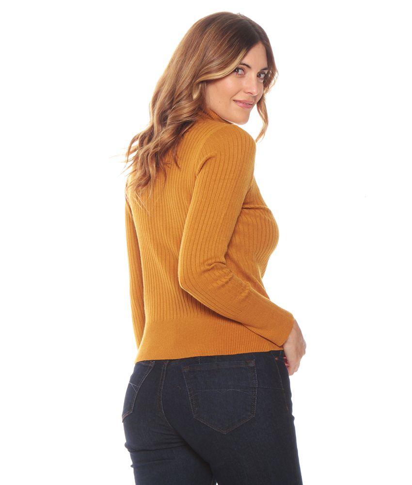 Sweater Manga Larga Con Cuello Alto Solido-4