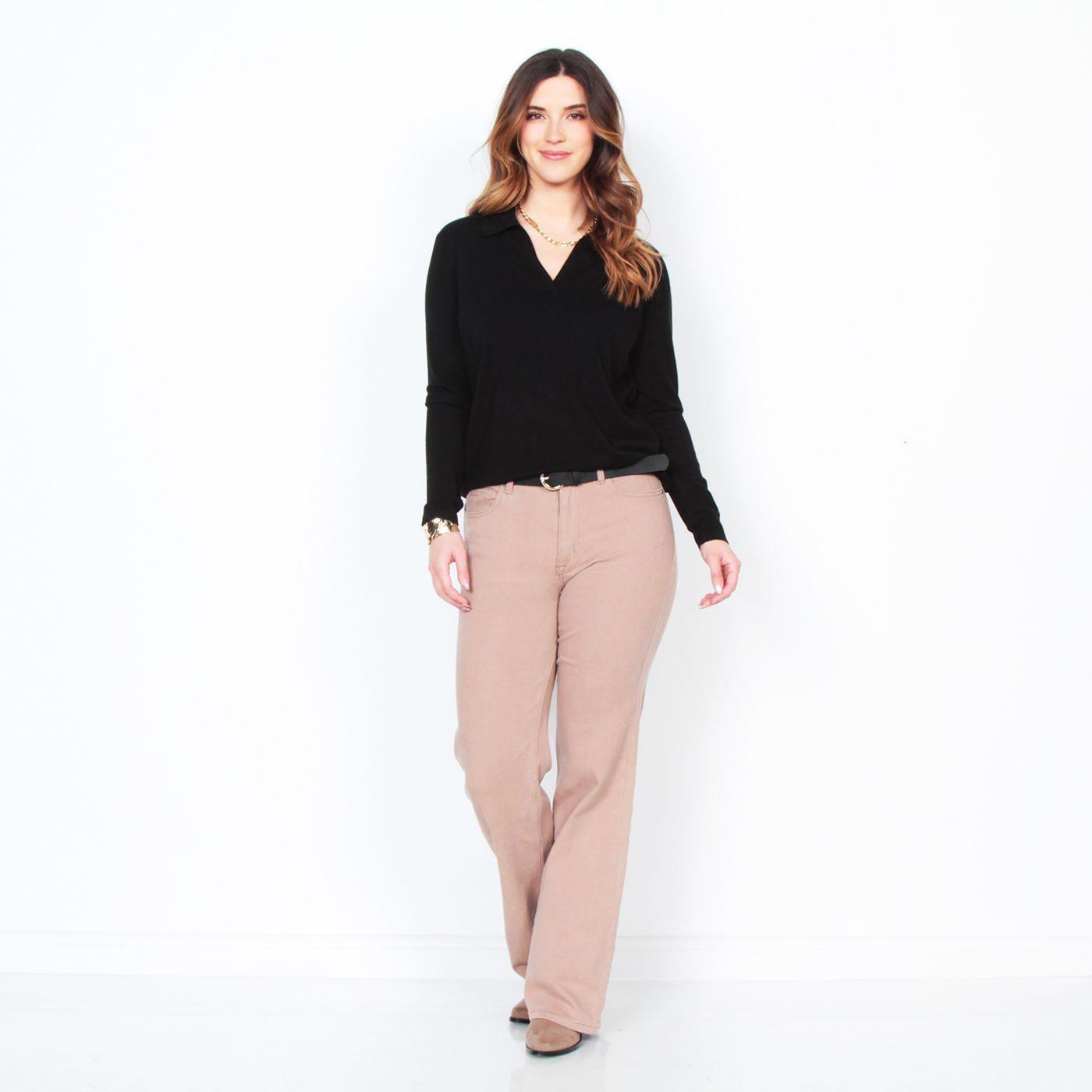 Sweater Manga Larga Escote V Cuello Camisero-3