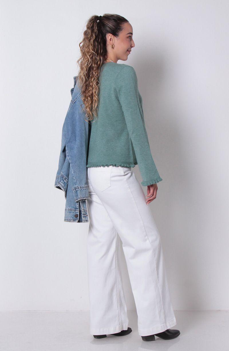 Sweater Manga Larga Con Vuelos En Puno Y Ruedo Escote Redondo-2