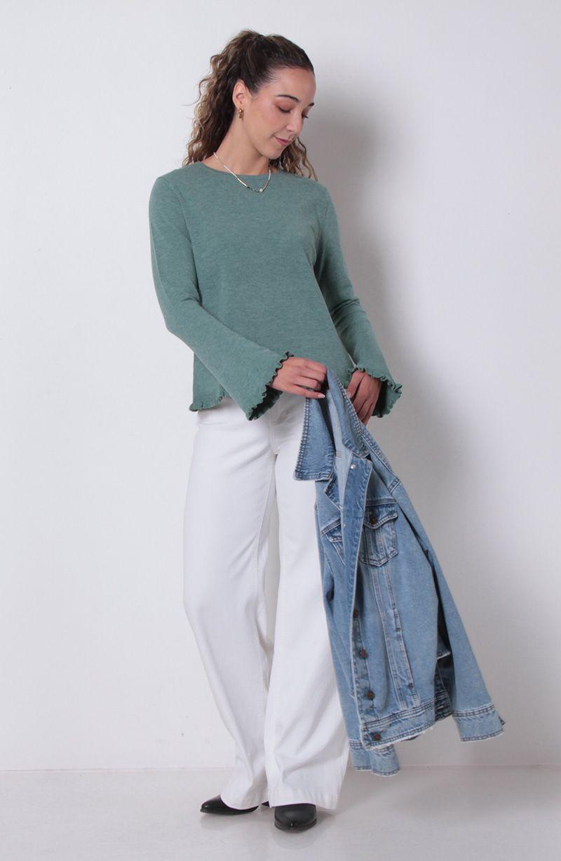 Sweater Manga Larga Con Vuelos En Puno Y Ruedo Escote Redondo-3