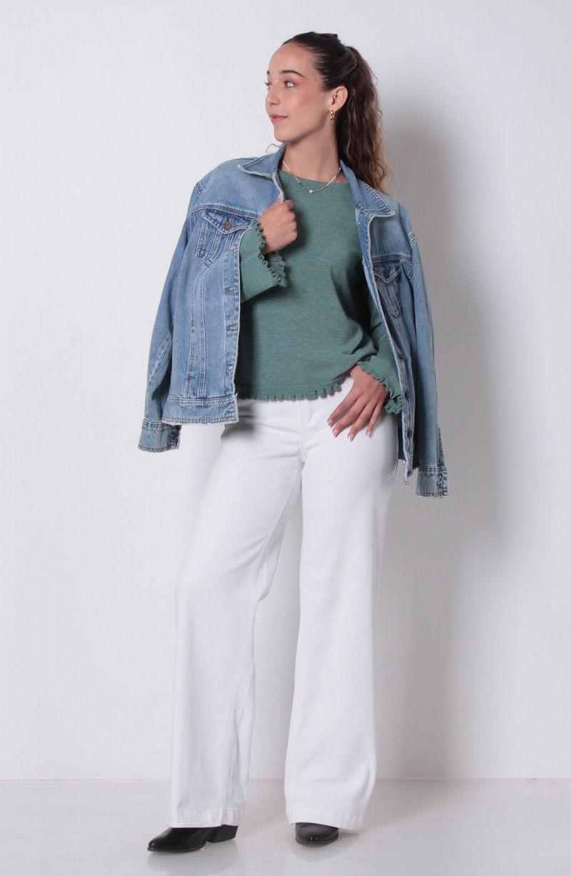 Sweater Manga Larga Con Vuelos En Puno Y Ruedo Escote Redondo-5