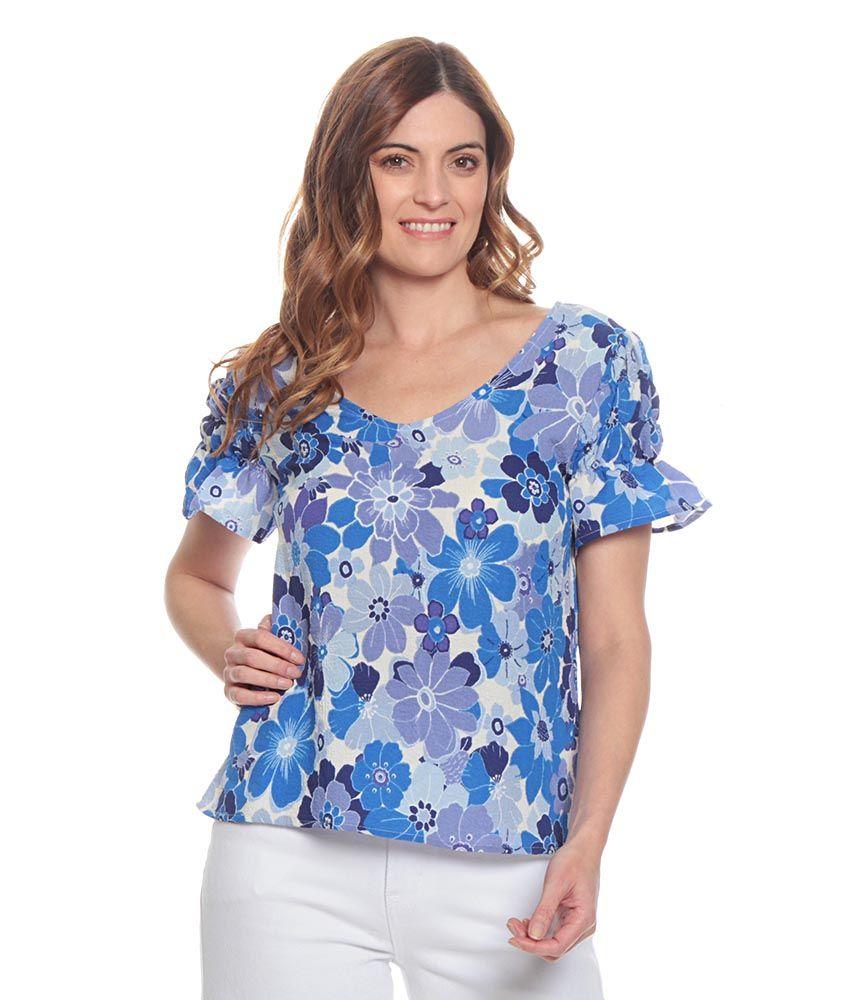 Blusa Manga Corta Con Detalle Estampada Escote Redondo-0