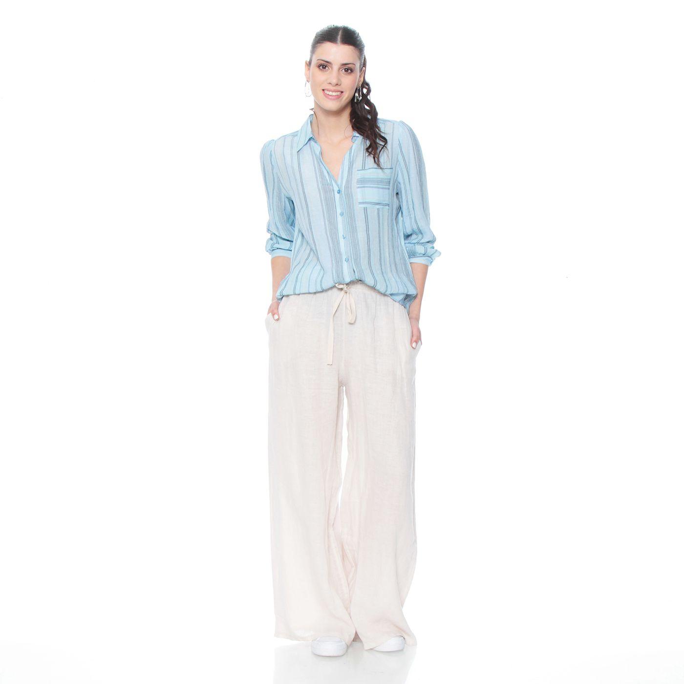Blusa Manga Larga Listada Con Nudo En Ruedo Y Bolsillo-2