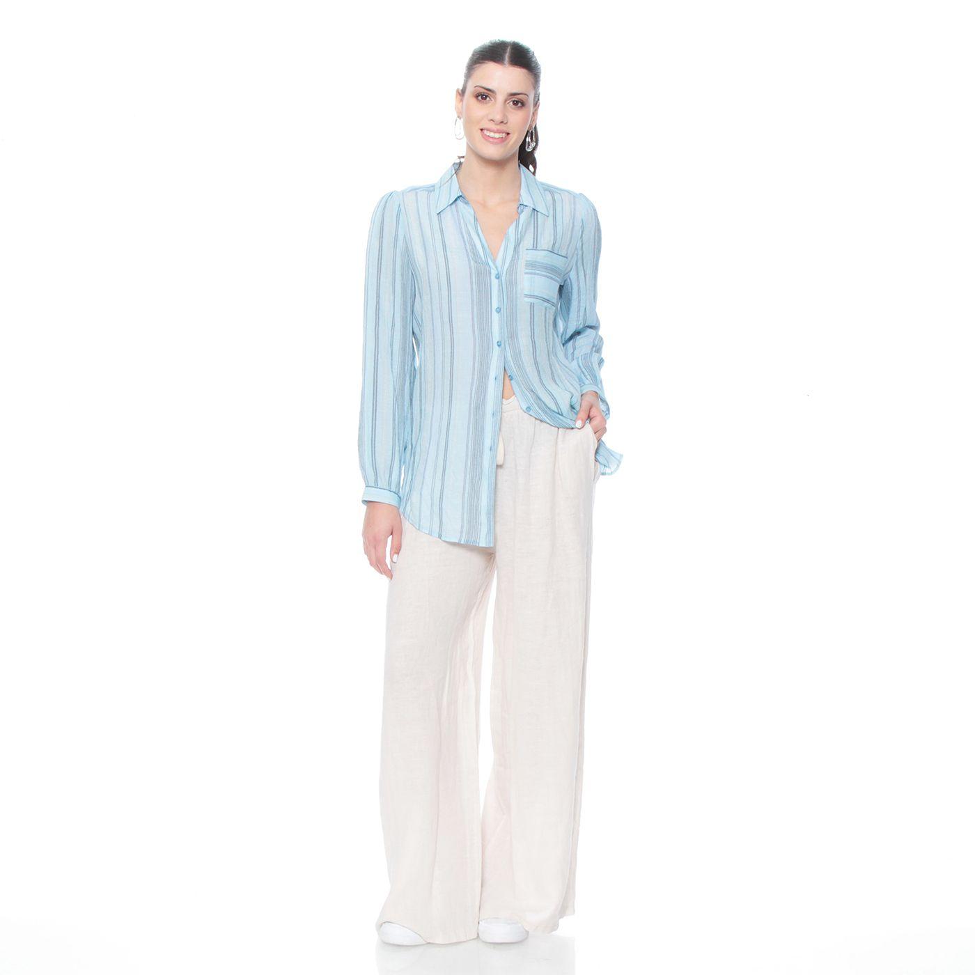 Blusa Manga Larga Listada Con Nudo En Ruedo Y Bolsillo-3
