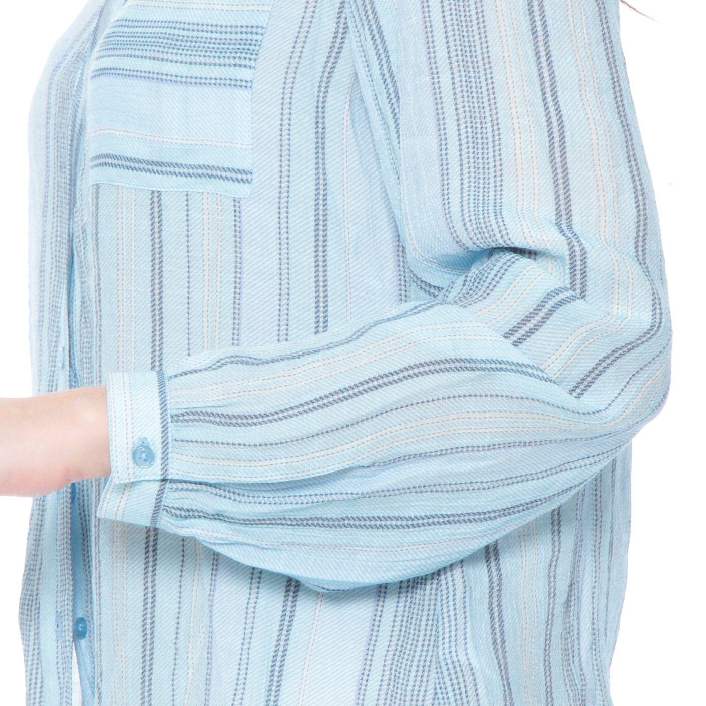 Blusa Manga Larga Listada Con Nudo En Ruedo Y Bolsillo-4