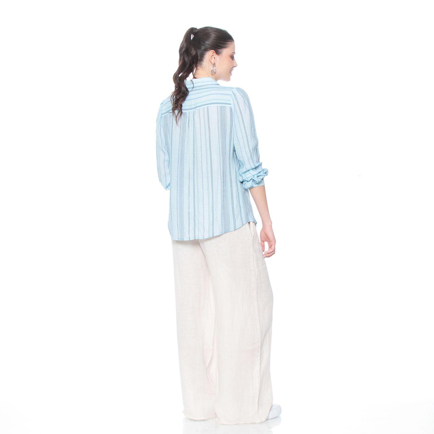 Blusa Manga Larga Listada Con Nudo En Ruedo Y Bolsillo-5