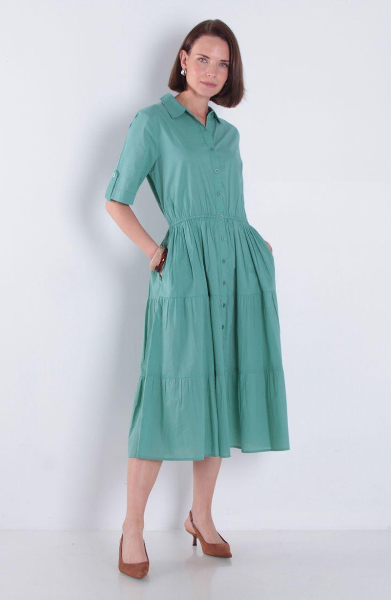 Vestido Manga Corta Abotonado Y Con Cintura Elasticada-0