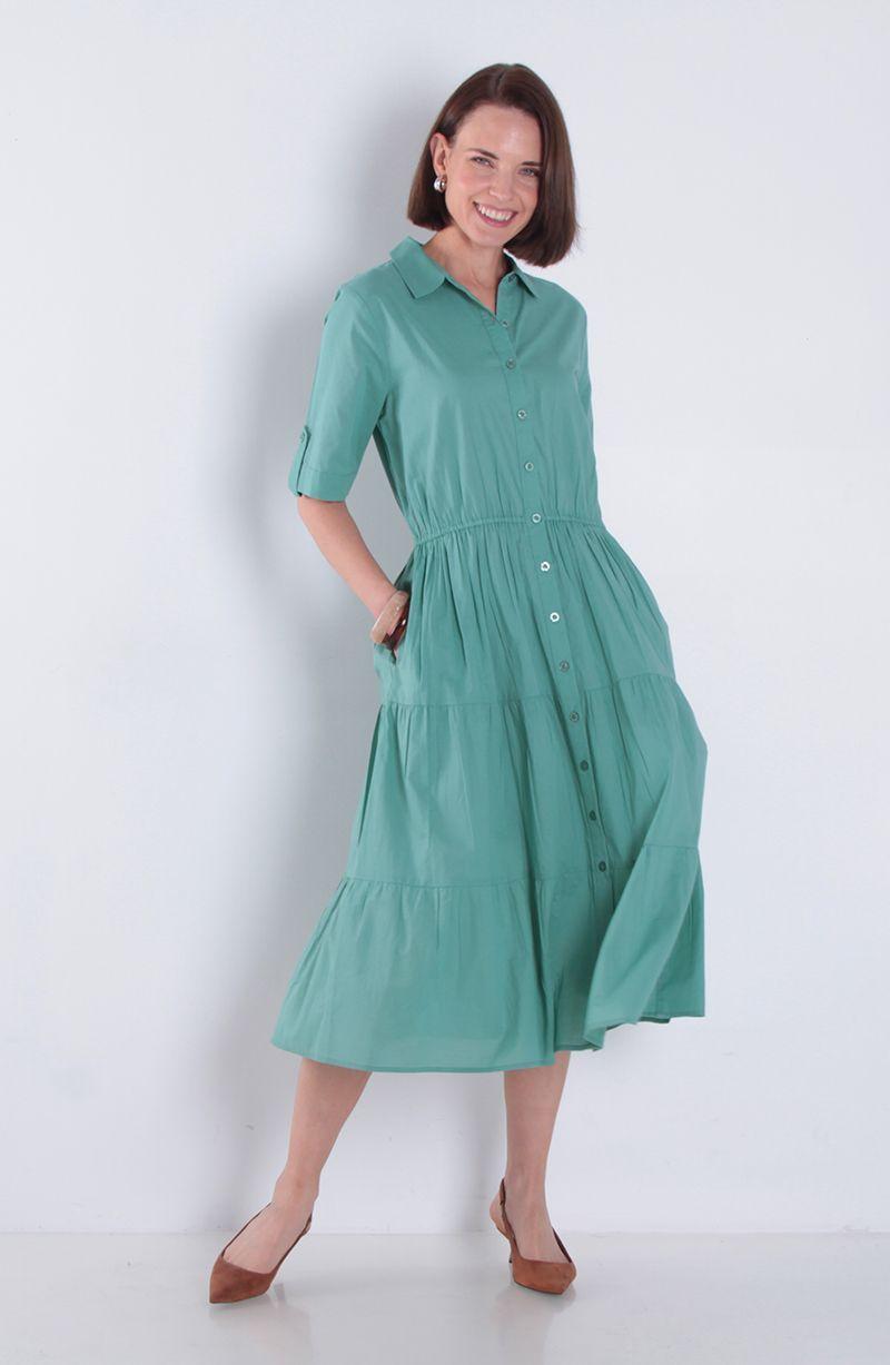 Vestido Manga Corta Abotonado Y Con Cintura Elasticada-5