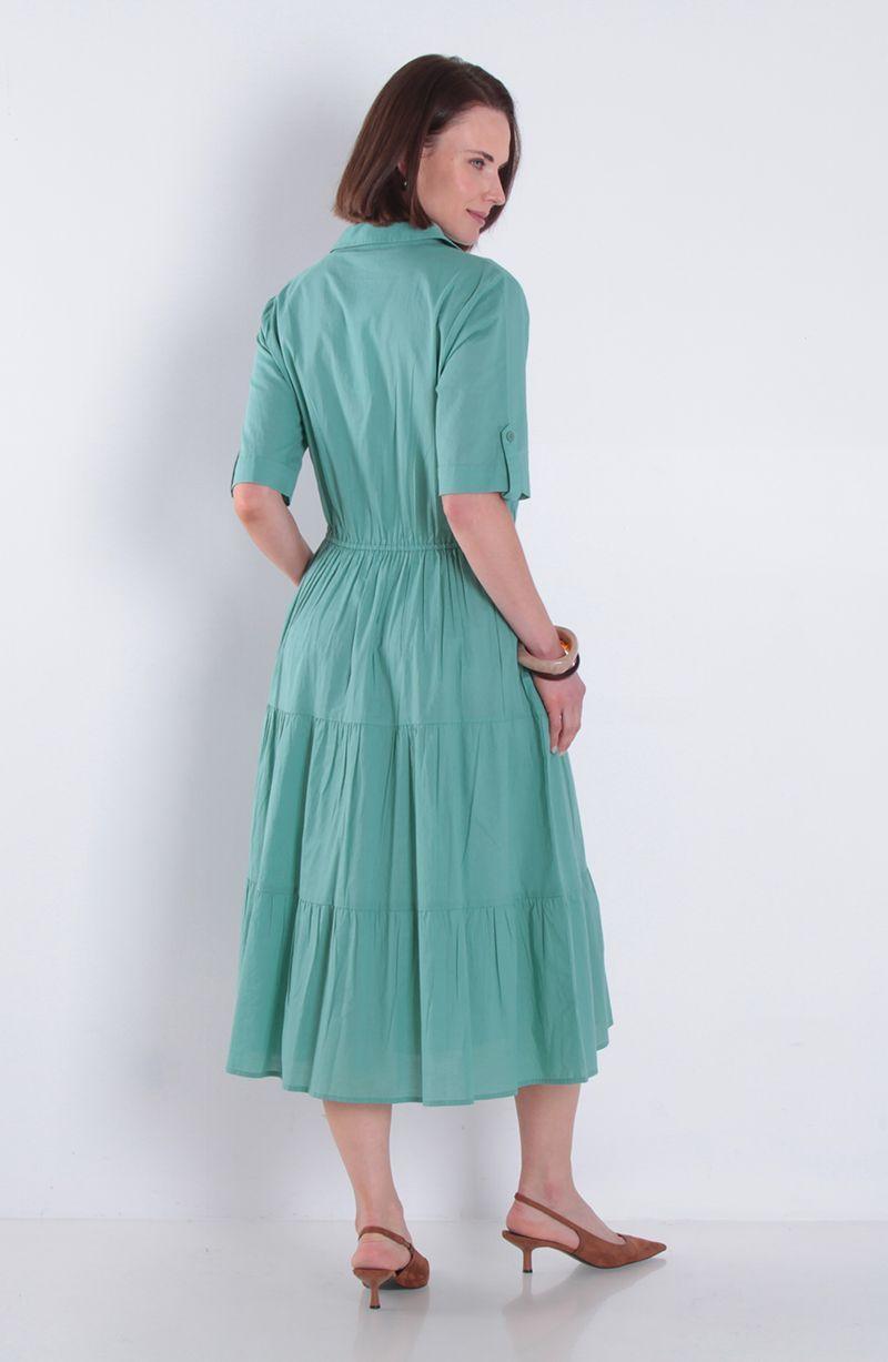 Vestido Manga Corta Abotonado Y Con Cintura Elasticada-6