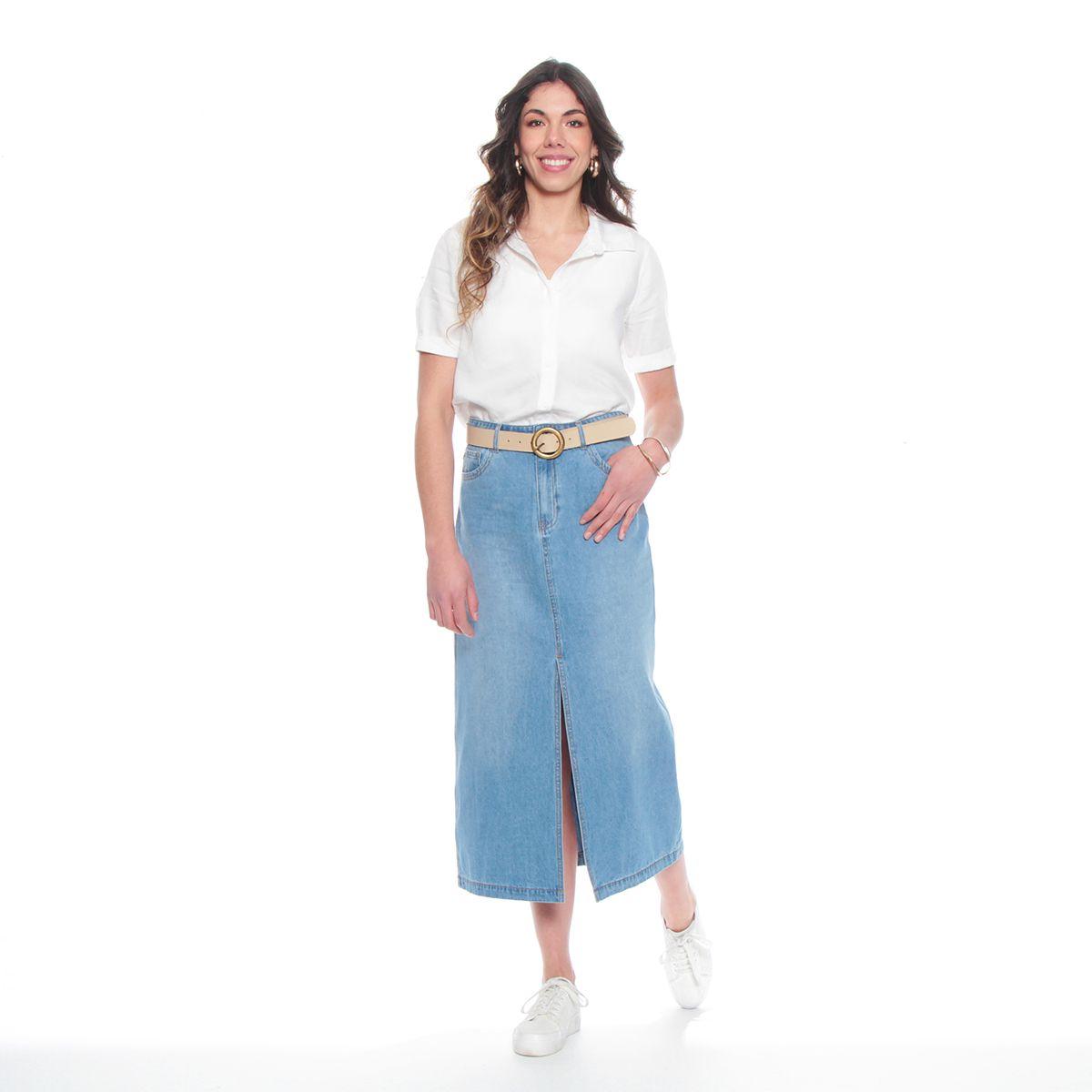 Falda Denim Midi Con Corte En Delantero-5