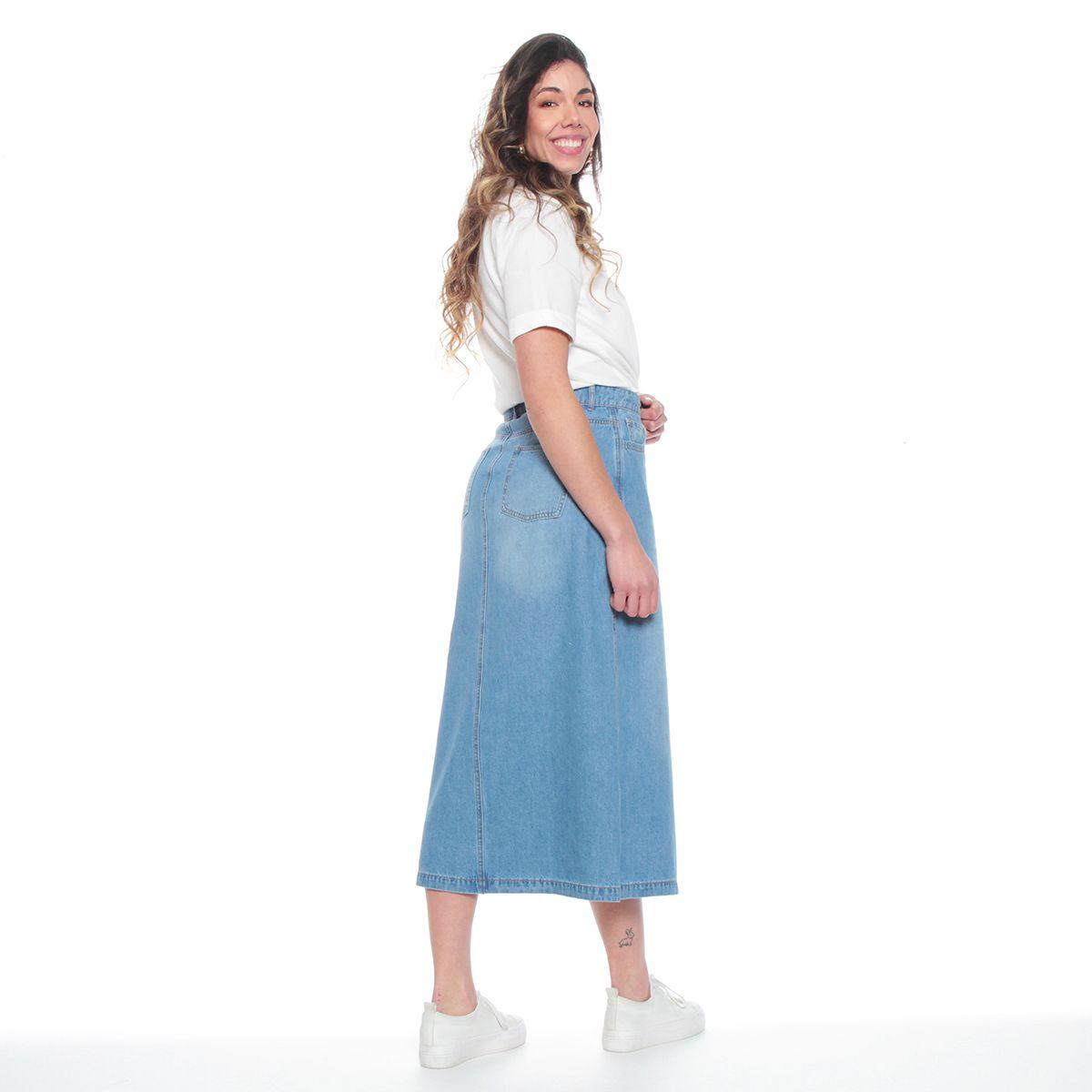 Falda Denim Midi Con Corte En Delantero-7