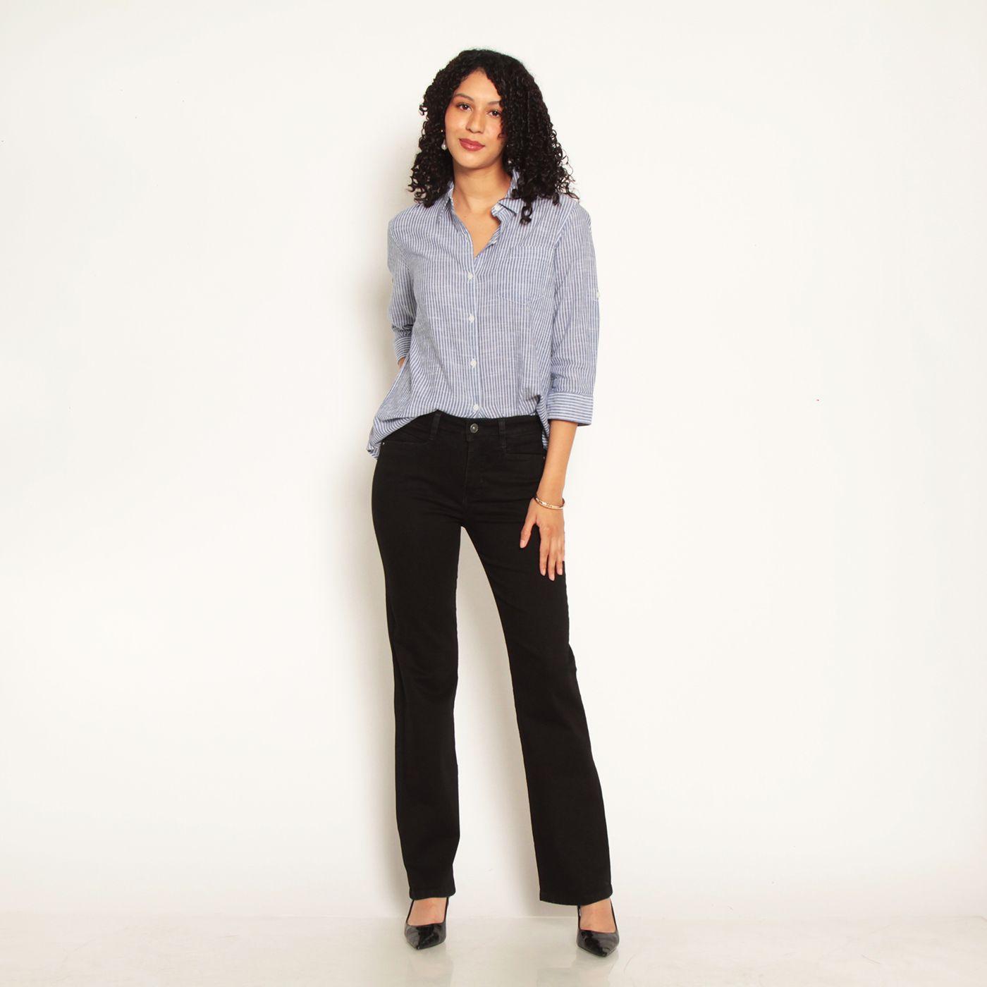 Jeans Tiro Alto Basico Pretina Un Boton Recto-2