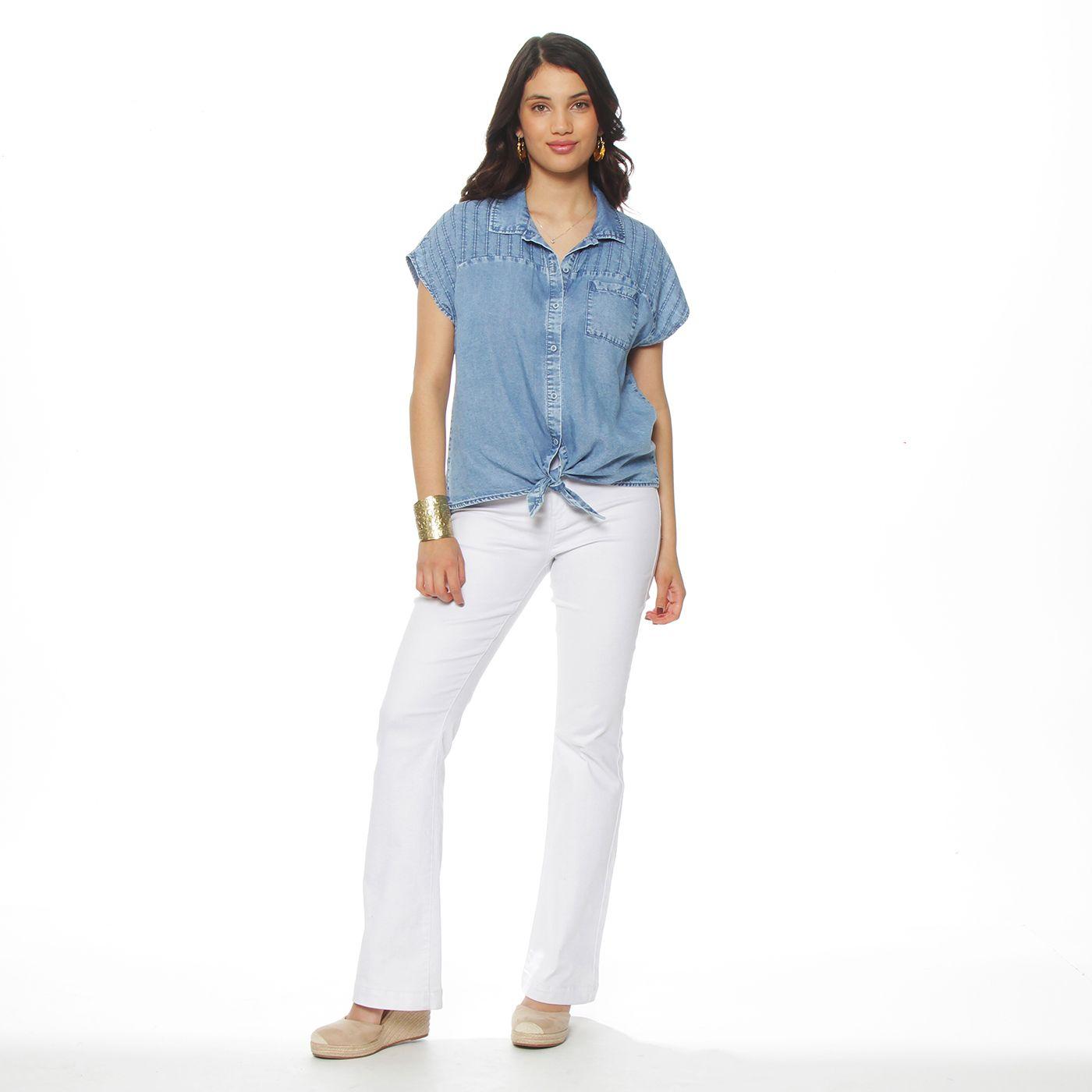 Blusa Lyocell Manga Corta Abotonada En Delantero Con Bolsillo-2
