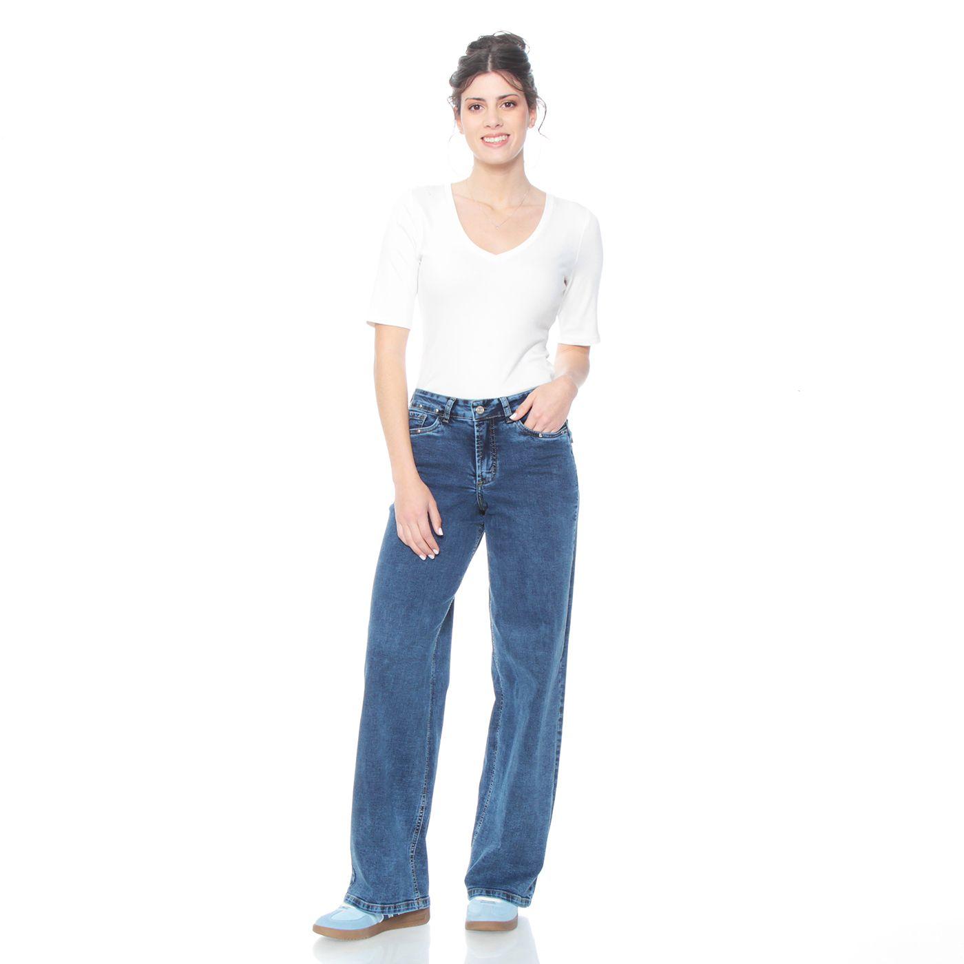 Jeans Recto Tiro Alto Pretina Basica 1 Boton Aplicacion Tachas-0