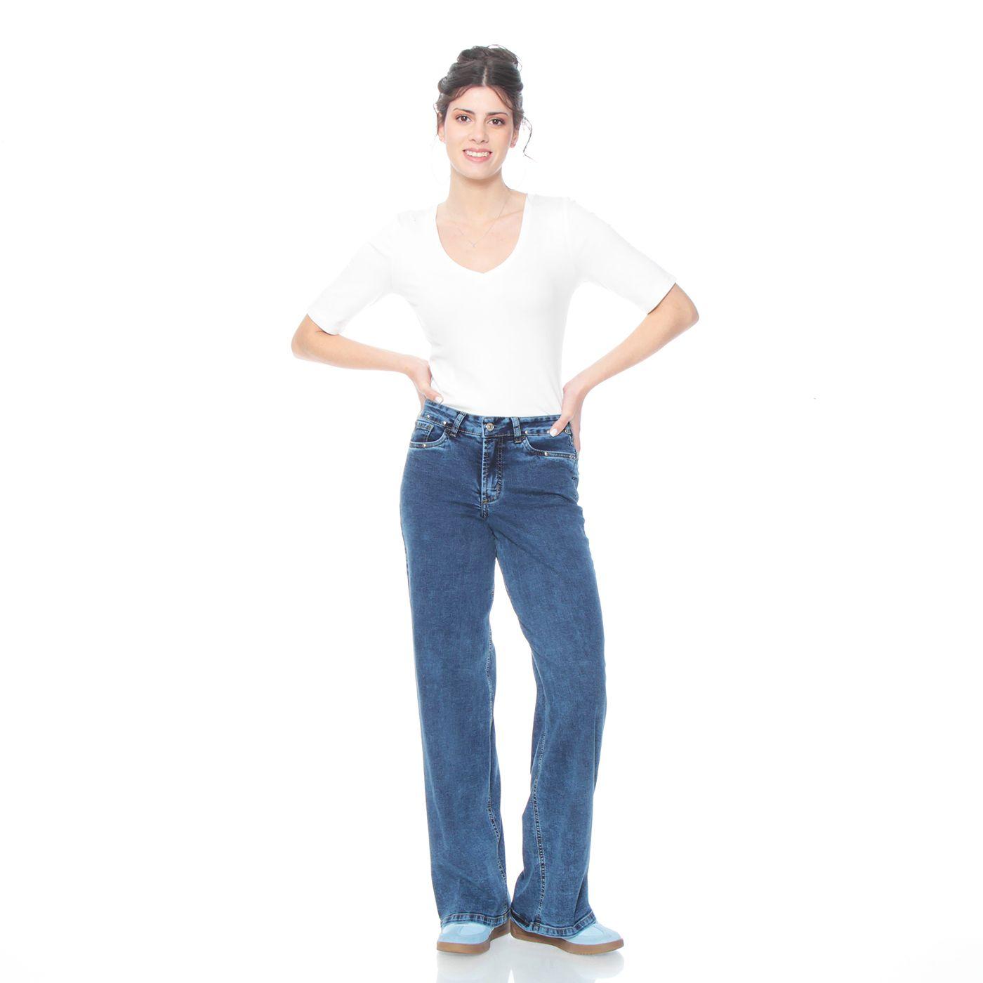 Jeans Recto Tiro Alto Pretina Basica 1 Boton Aplicacion Tachas-2