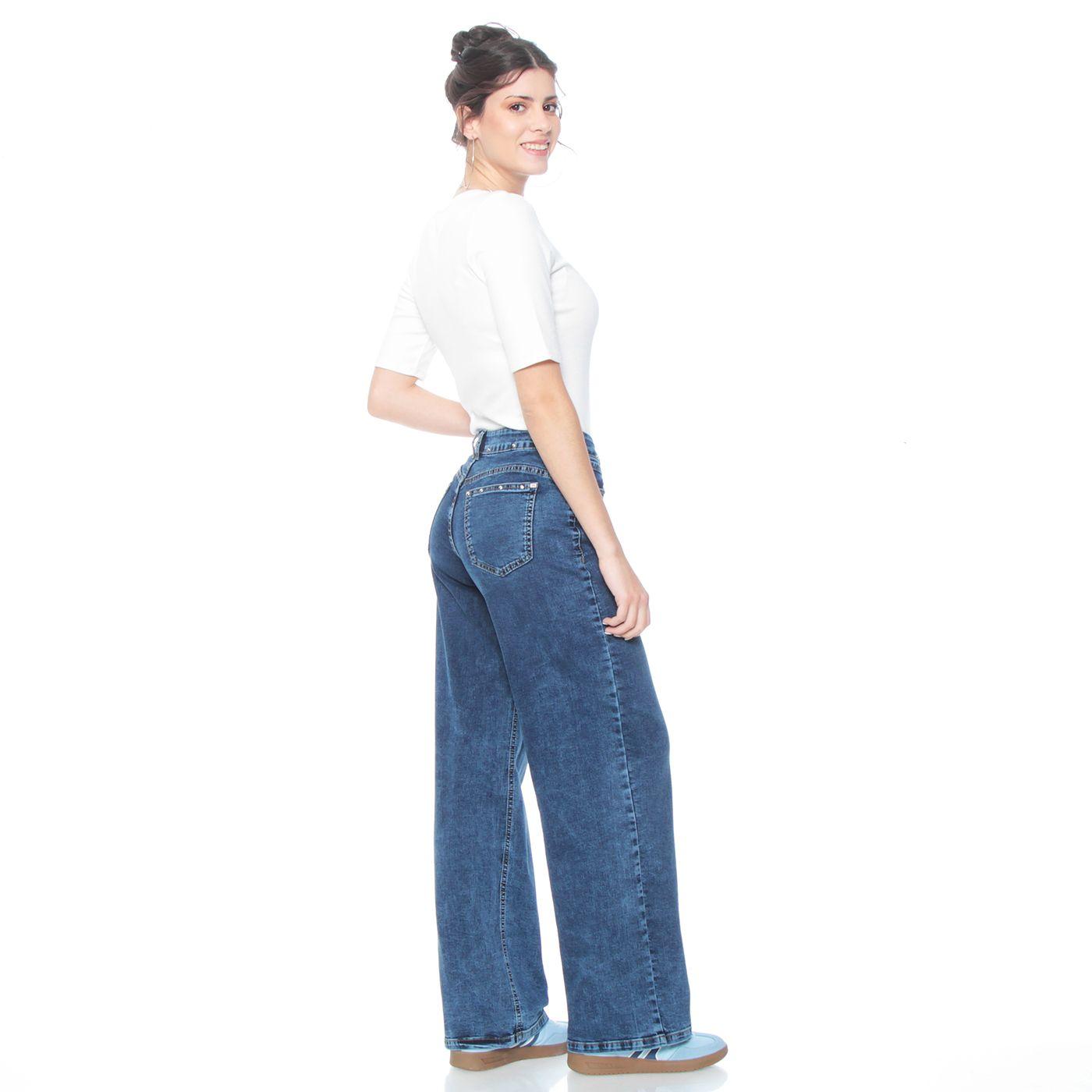 Jeans Recto Tiro Alto Pretina Basica 1 Boton Aplicacion Tachas-5
