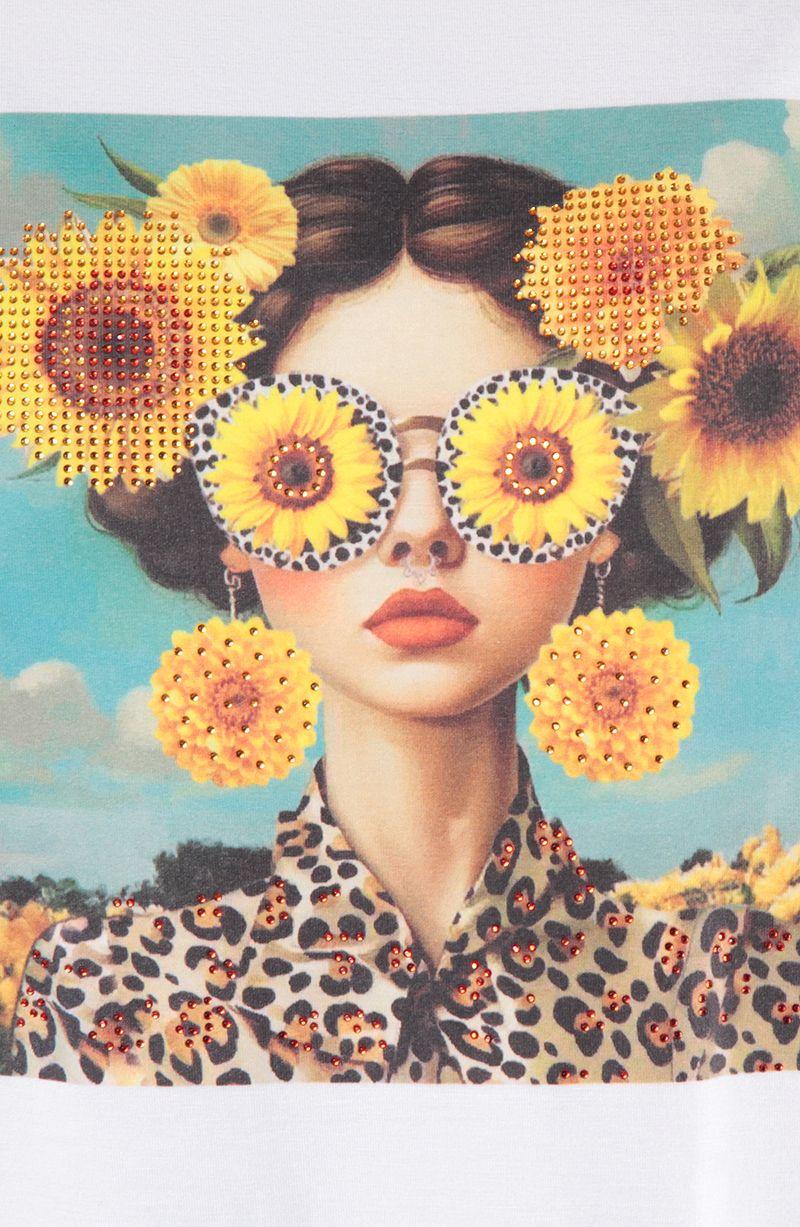 Polera Manga Corta   Con Estampado Girasoles-4
