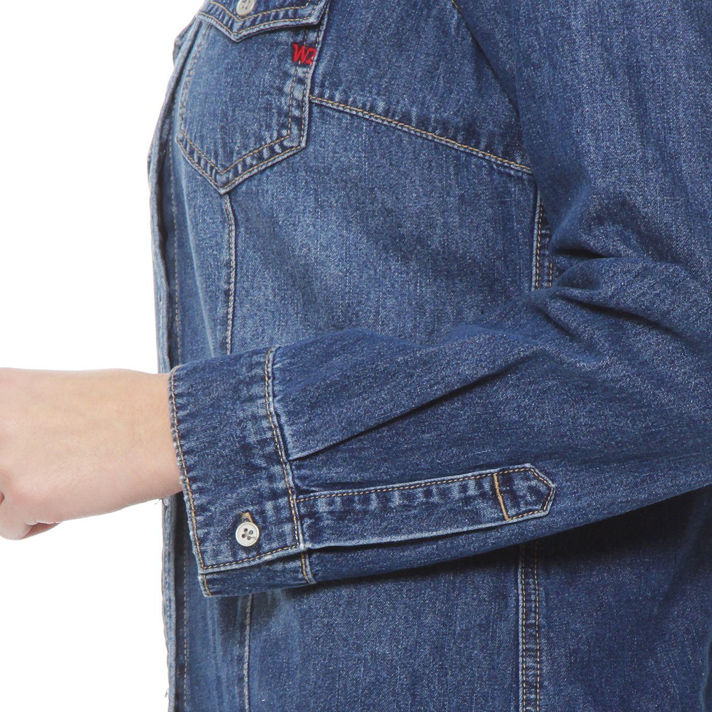 Blusa Manga Larga Denim Con Bolsillo Y Tapaeta Abrochada En El Frente-2