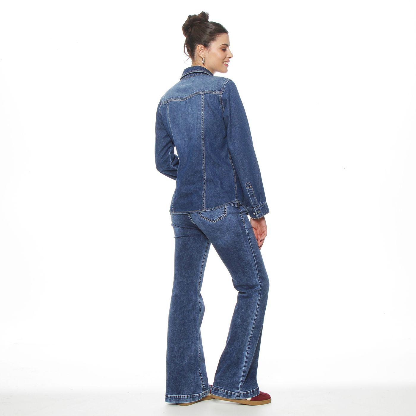 Blusa Manga Larga Denim Con Bolsillo Y Tapaeta Abrochada En El Frente-7