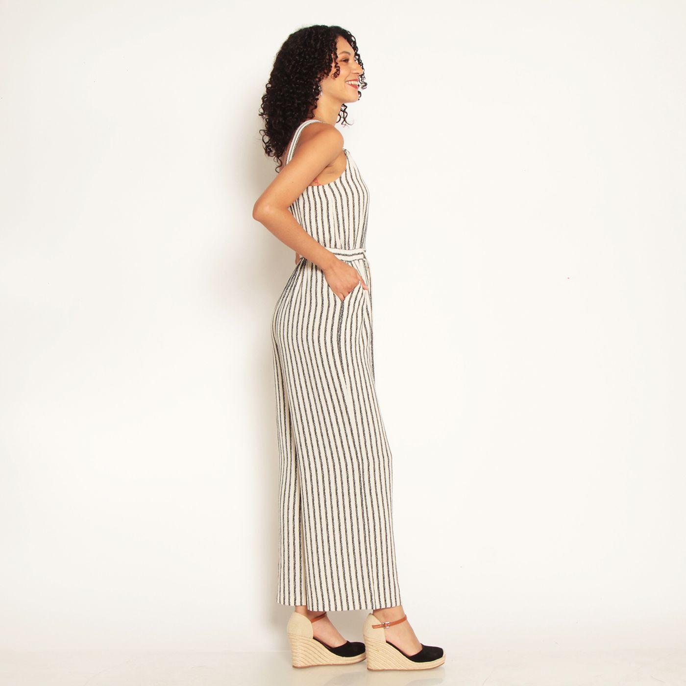 Enterito Sin Manga Listado Con Lazo En Cintura Y Escote V-5