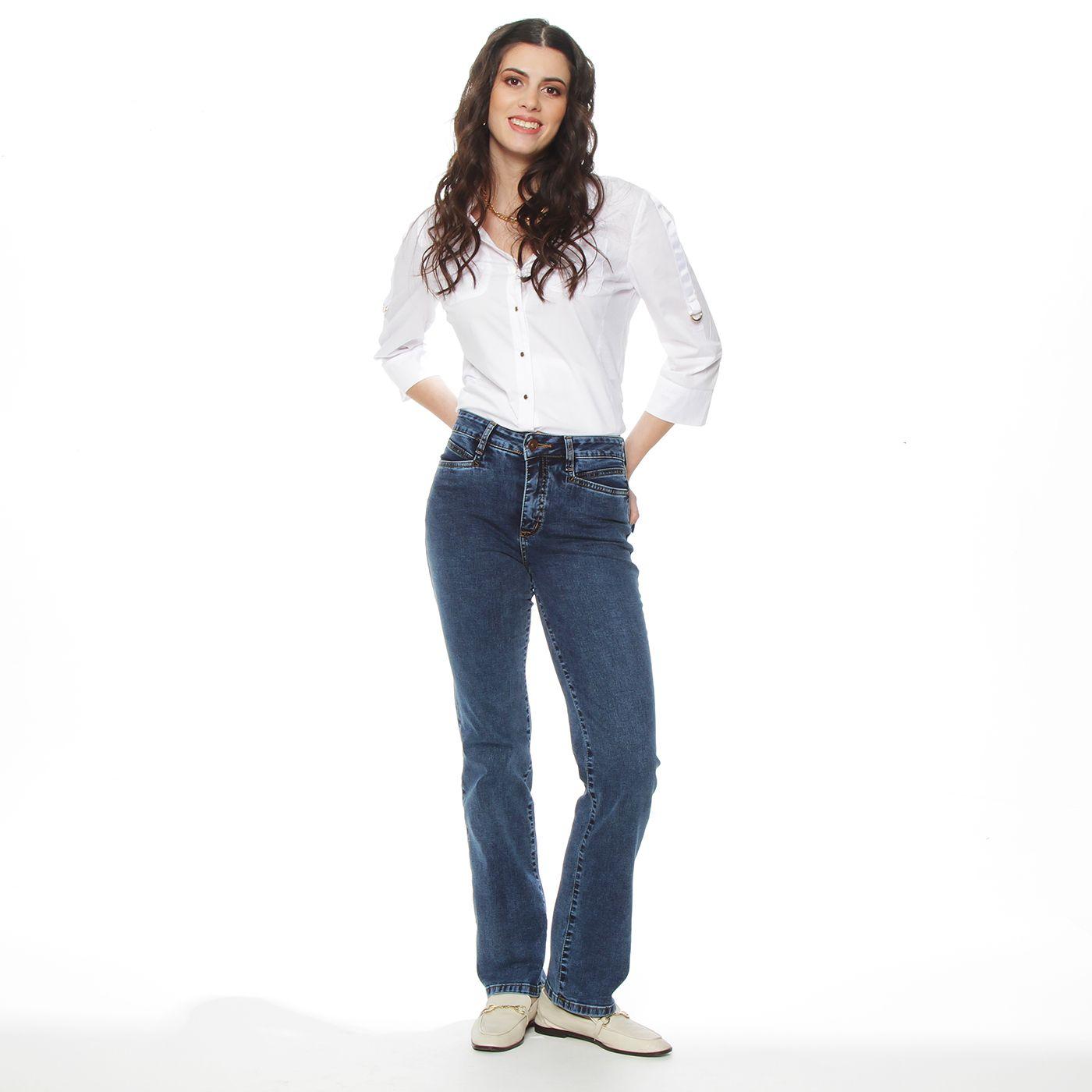 Jeans Clasico Recto Tiro Alto Pretina Basica Con Un Boton-2