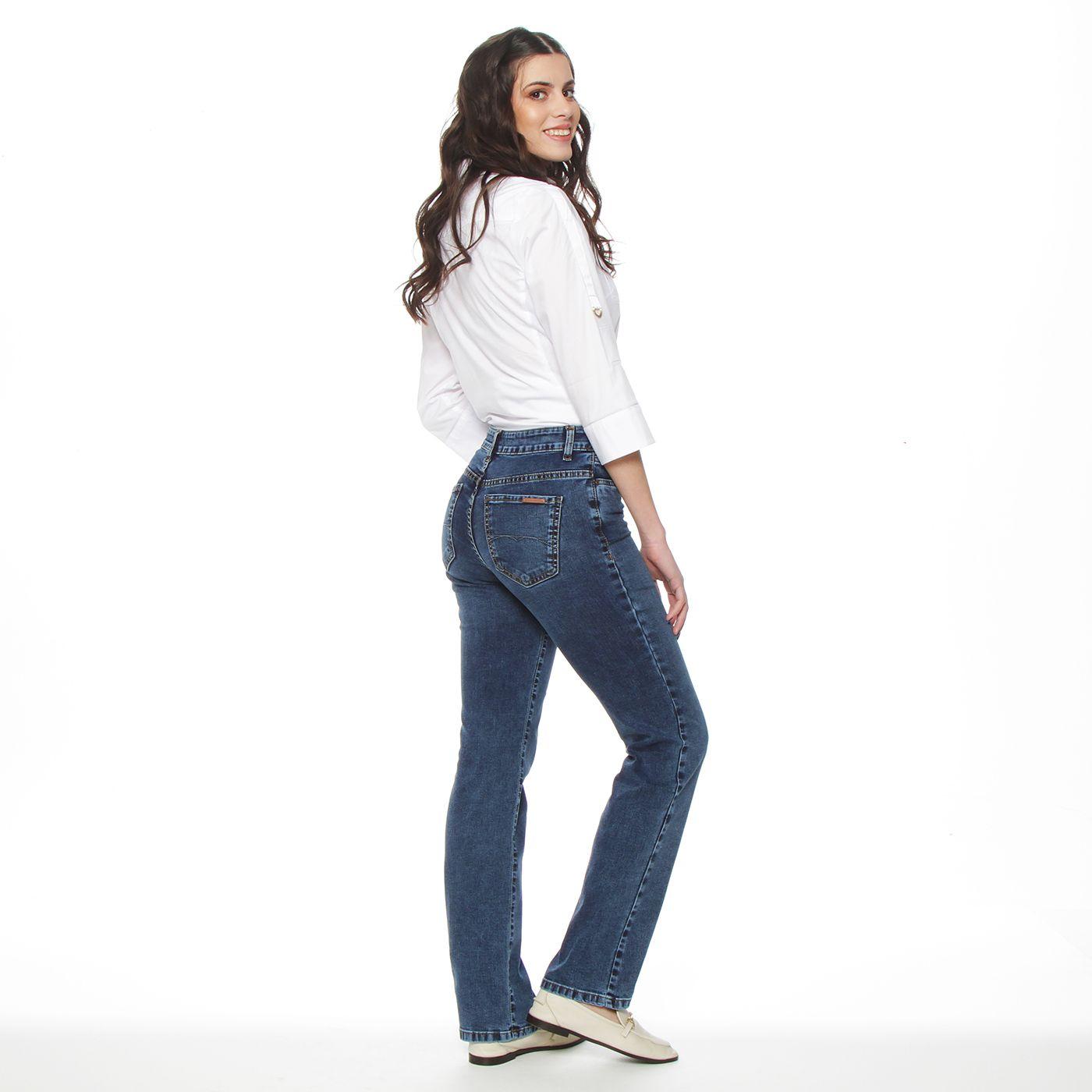 Jeans Clasico Recto Tiro Alto Pretina Basica Con Un Boton-6