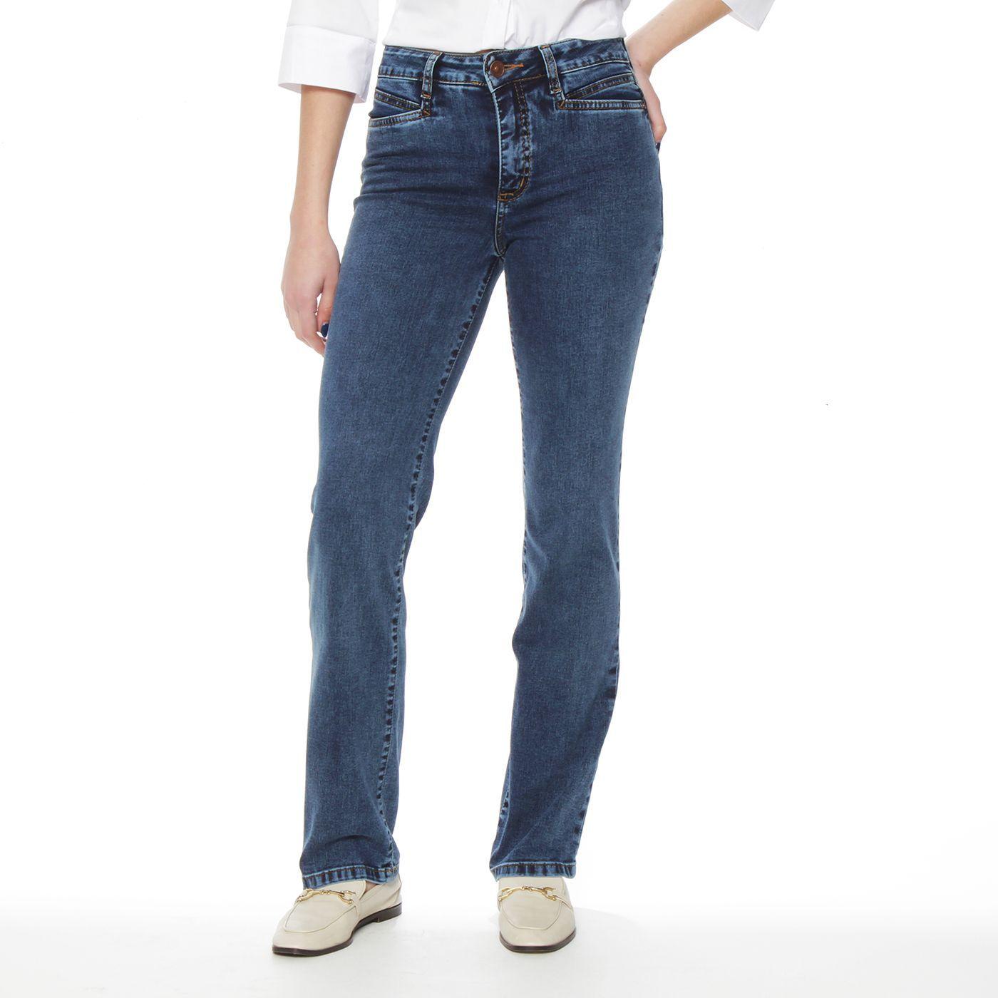 Jeans Clasico Recto Tiro Alto Pretina Basica Con Un Boton-0