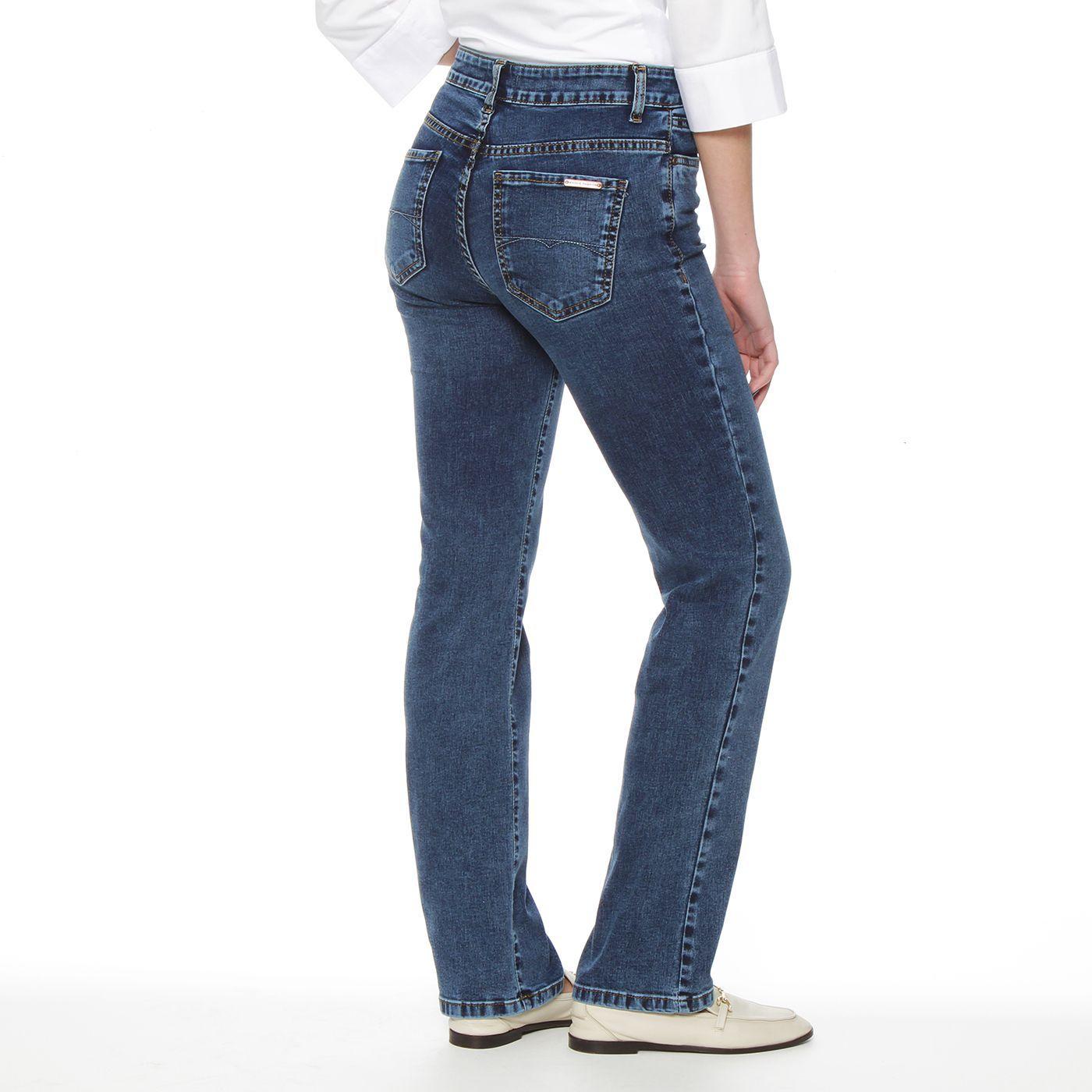 Jeans Clasico Recto Tiro Alto Pretina Basica Con Un Boton-1