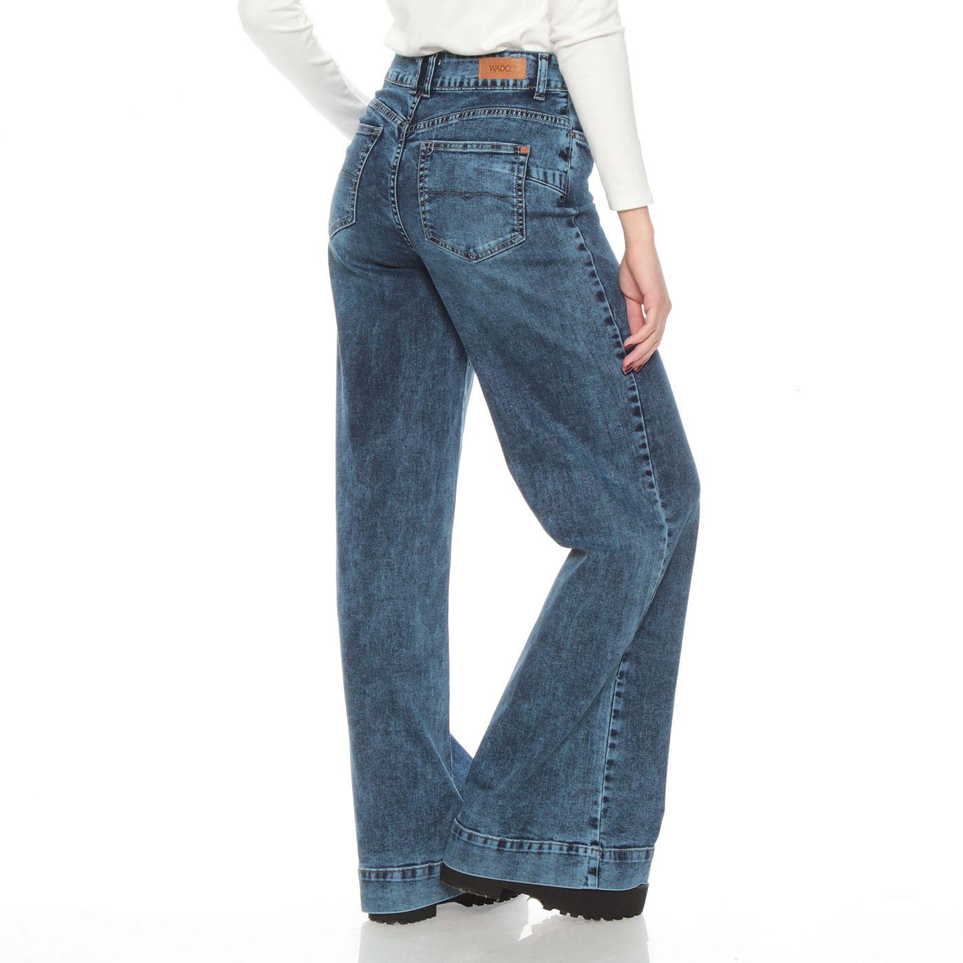 Jeans Wide Leg Tiro Alto Pretina Basica 1 Boton Push Up-1