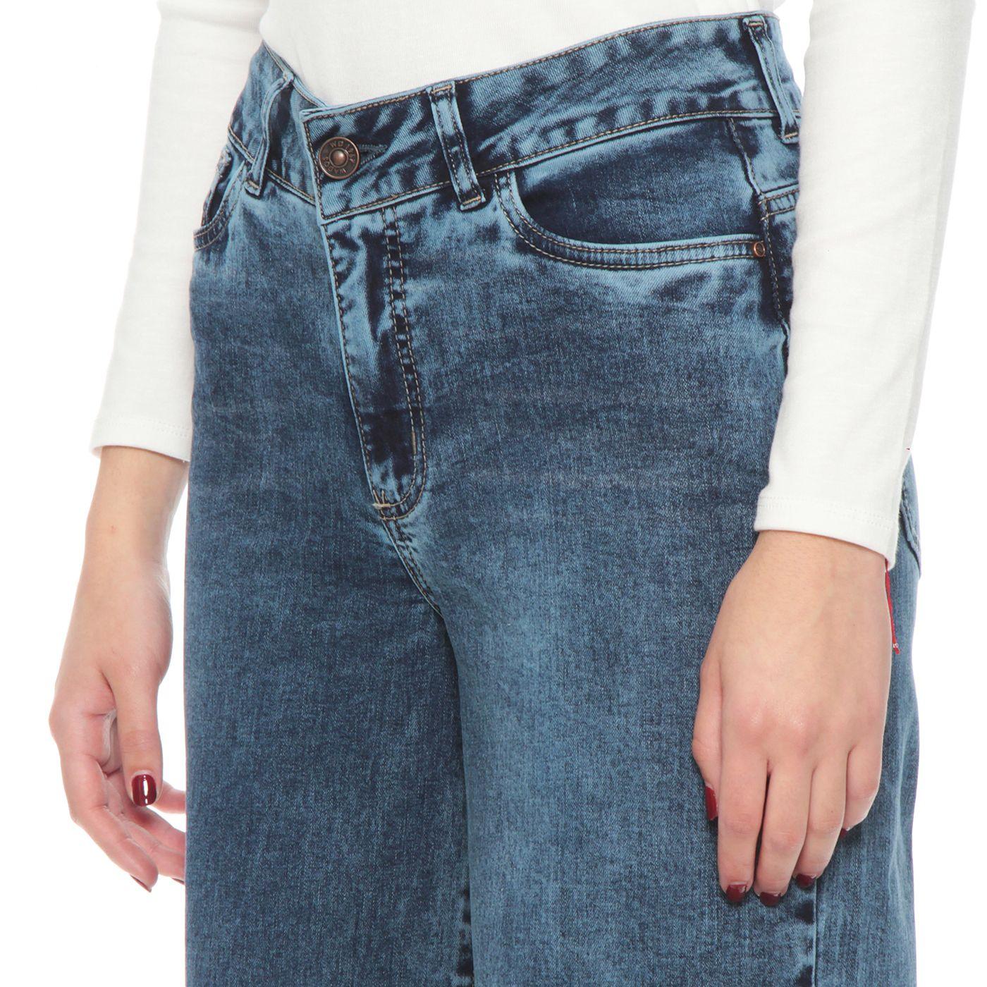 Jeans Wide Leg Tiro Alto Pretina Basica 1 Boton Push Up-2