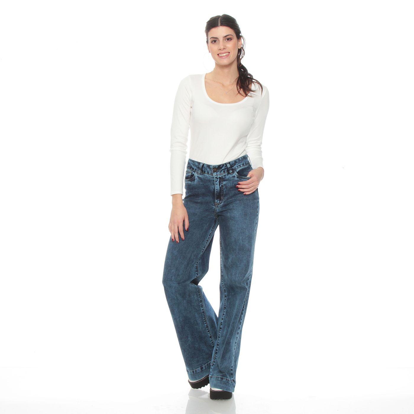 Jeans Wide Leg Tiro Alto Pretina Basica 1 Boton Push Up-4