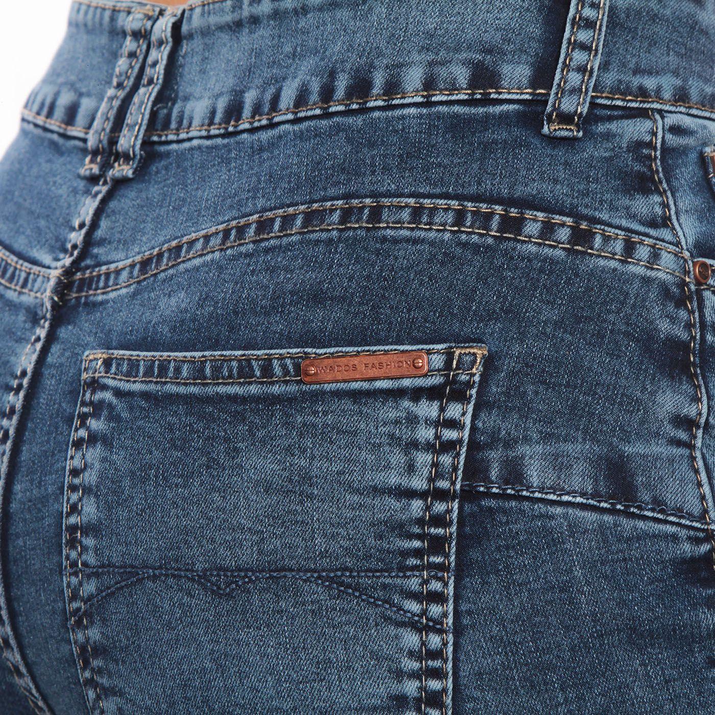 Jeans Wide Leg Tiro Alto Pretina Basica 1 Boton Push Up-3