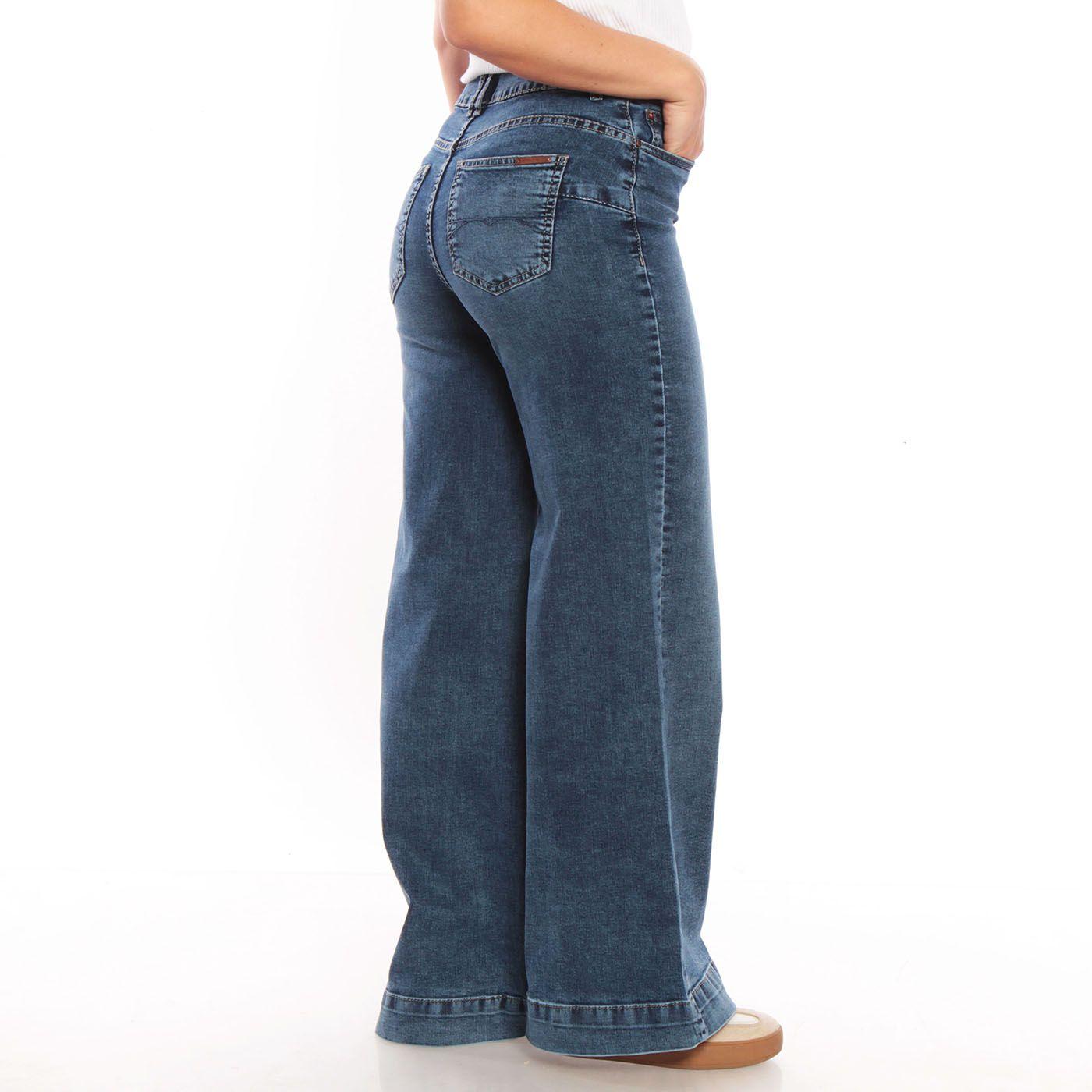 Jeans Wide Leg Tiro Alto Pretina Basica 1 Boton Push Up-4