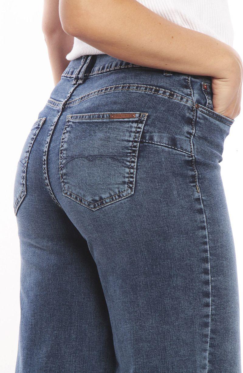 Jeans Wide Leg Tiro Alto Pretina Basica 1 Boton Push Up-3