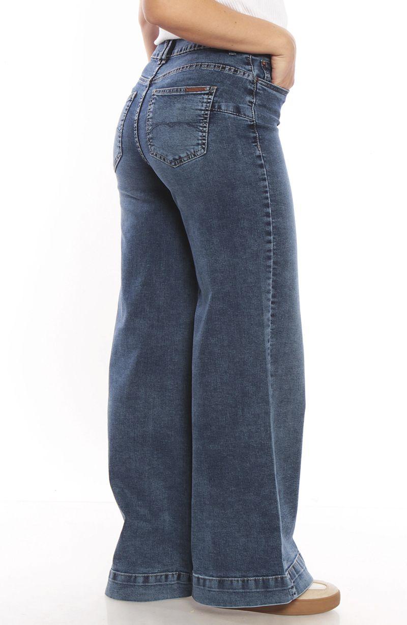 Jeans Wide Leg Tiro Alto Pretina Basica 1 Boton Push Up-4