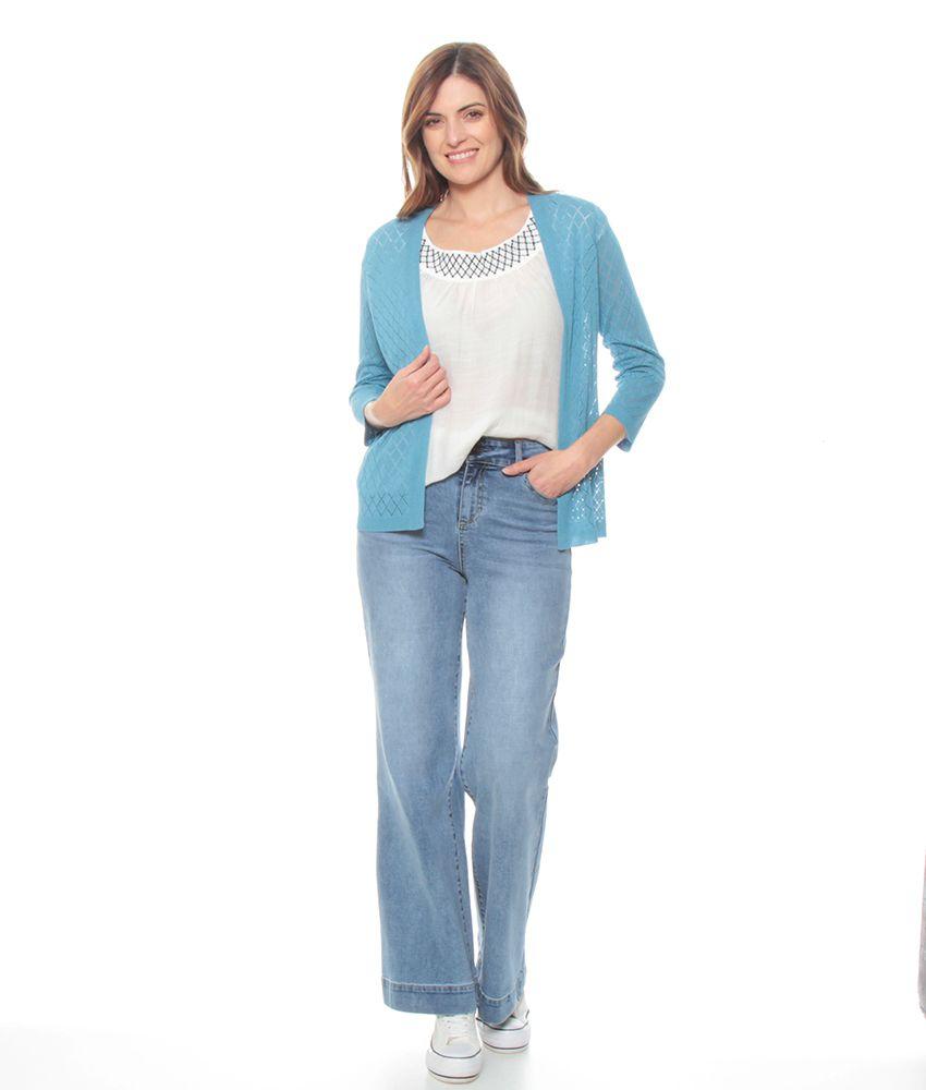 Blusa Manga Corta Volante Solida Escote Redondo Bordado-3